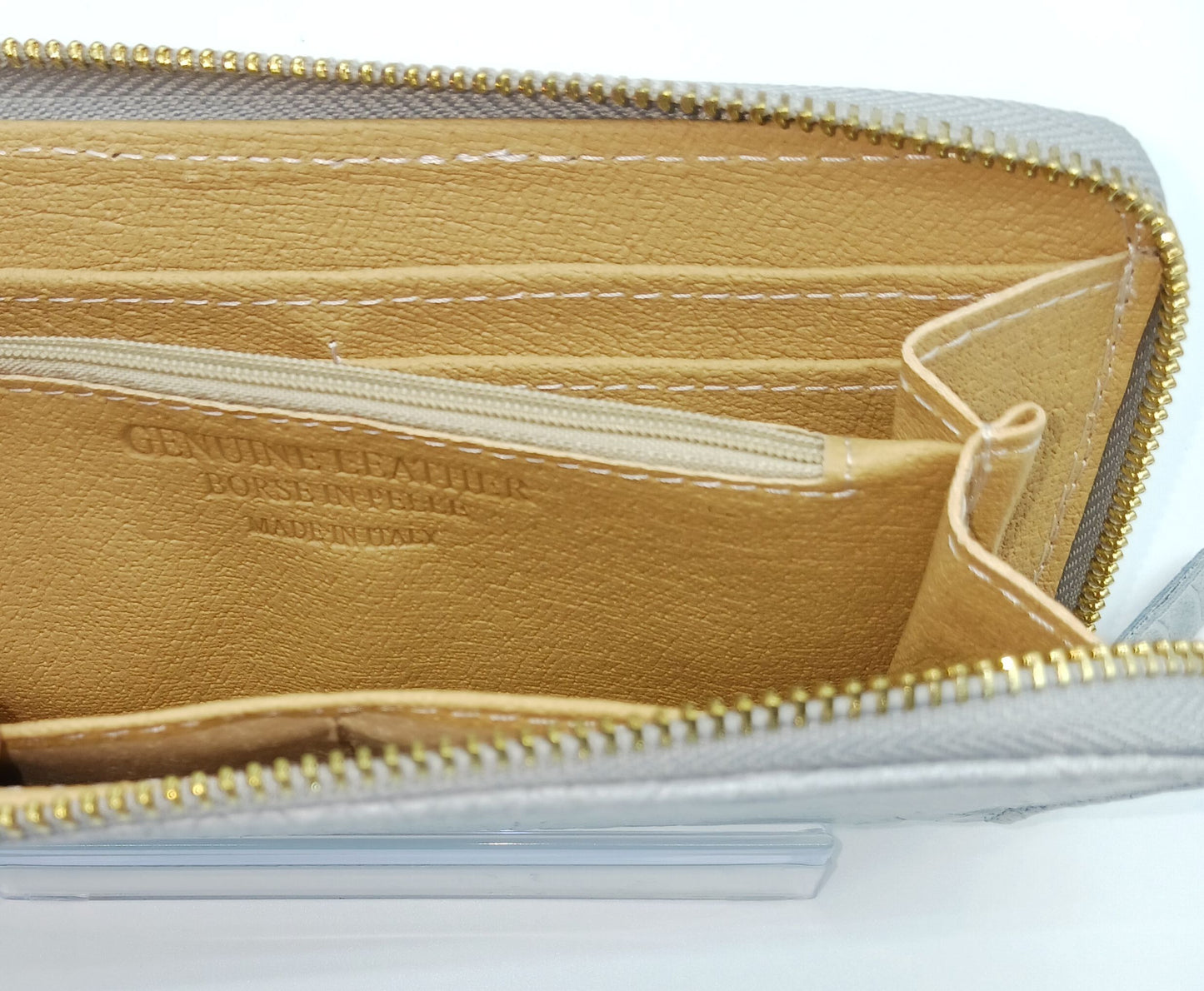 Genuine Snake Embossed Leather Zip Wallet – Made In Italy - Gray