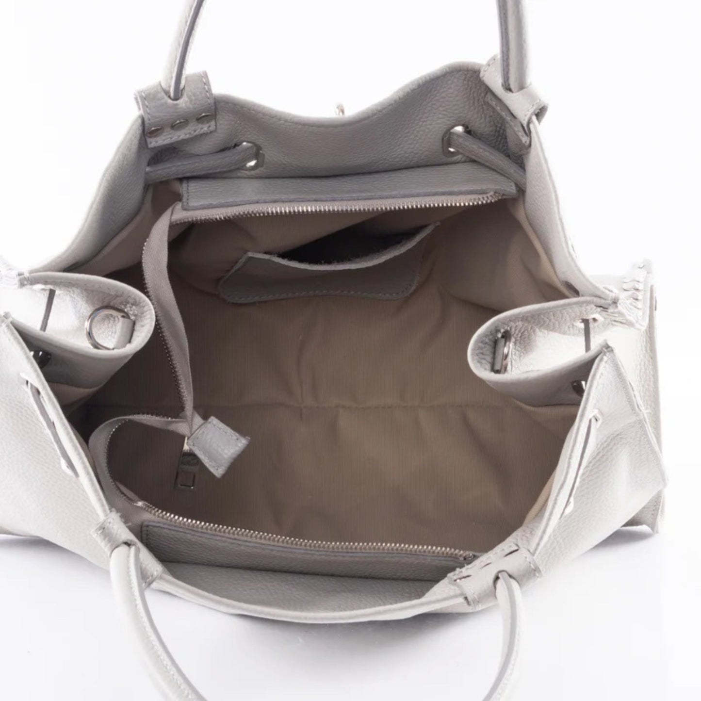 Genuine Pebble Leather Studded Satchel - Gray – Made In Italy - DumasvilleBoutique