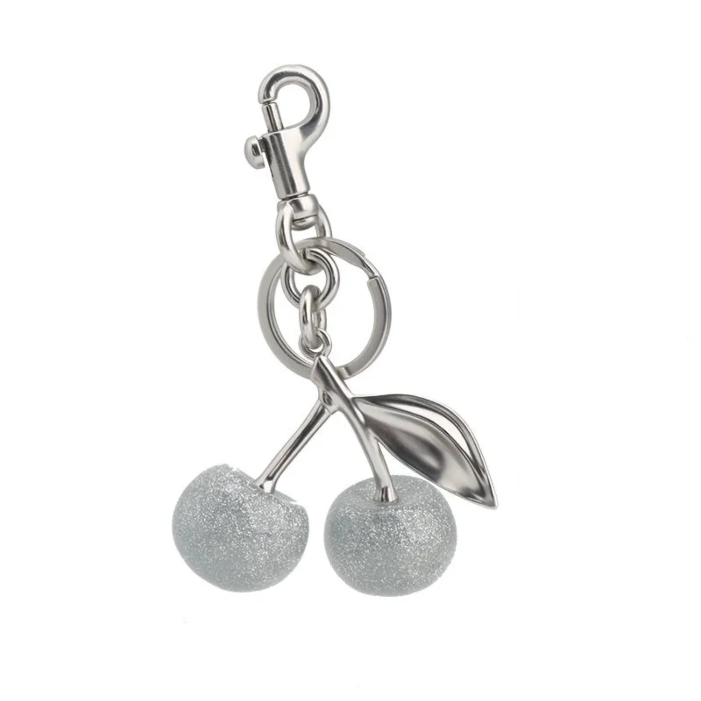 Gray/Silver Cherry Glitter Resin Keychain Bag Charm – Silver Metal