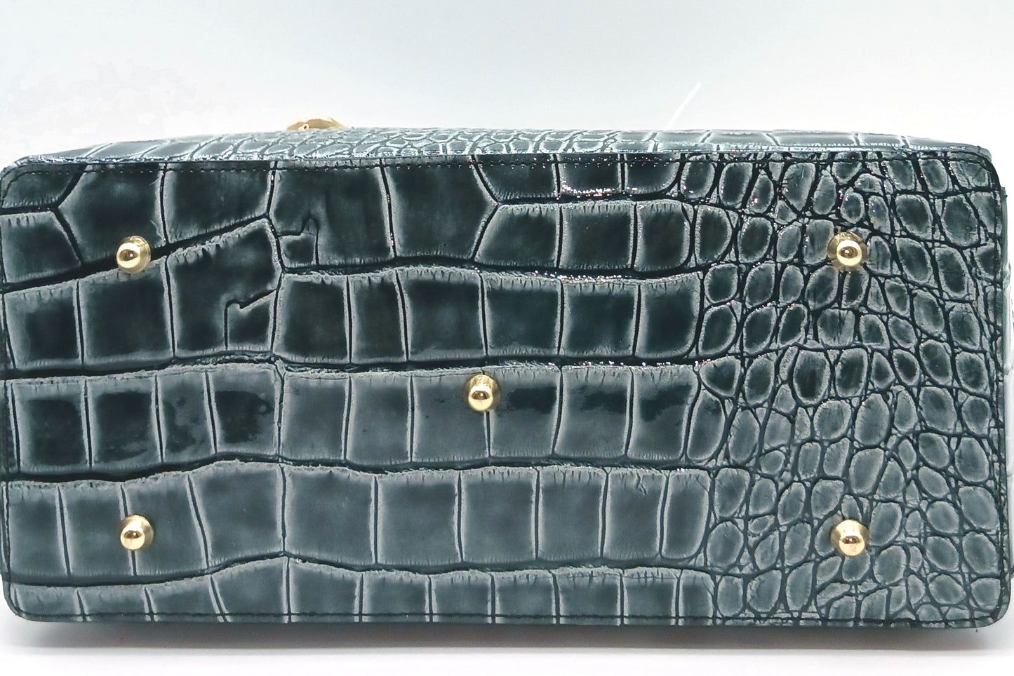 Lock & Key Shiny Croc Embossed Genuine Leather Handbag Satchel – Made In Italy - Gray