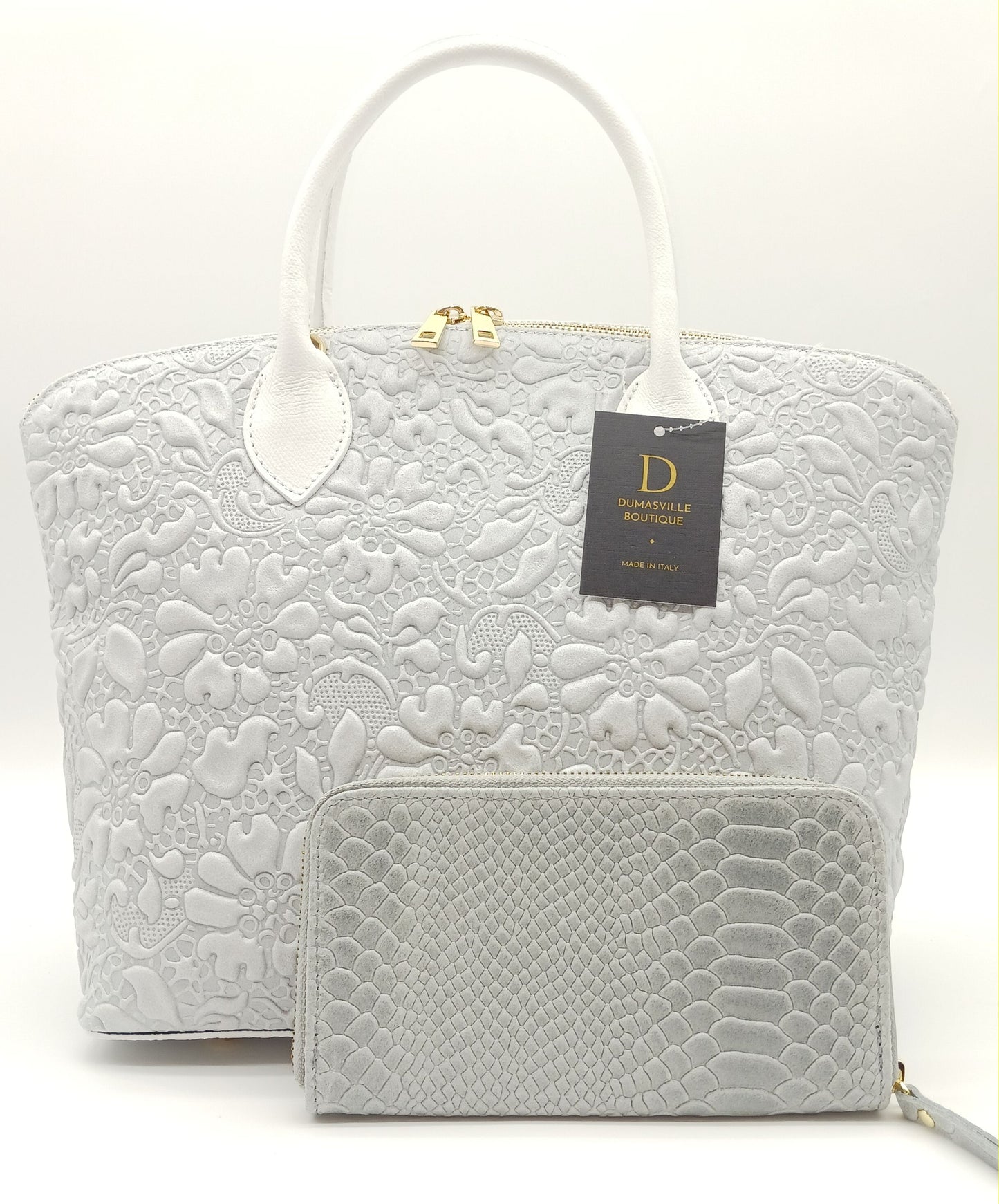 Genuine Snake Embossed Leather Zip Wallet – Made In Italy - Gray