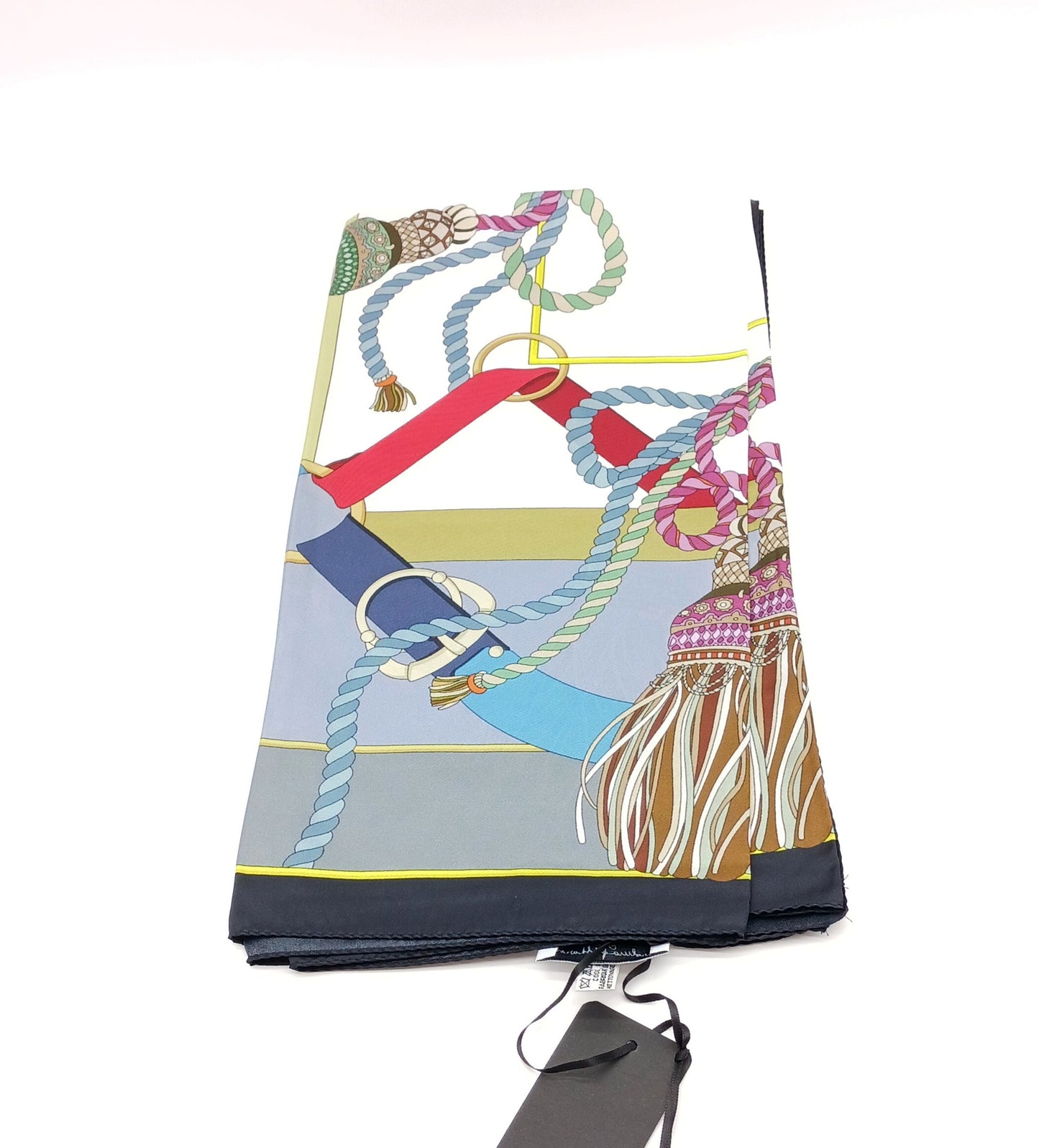 Tassel Buckle Design Silk Twill Square Scarf 35x35 – Made In Italy – Gray