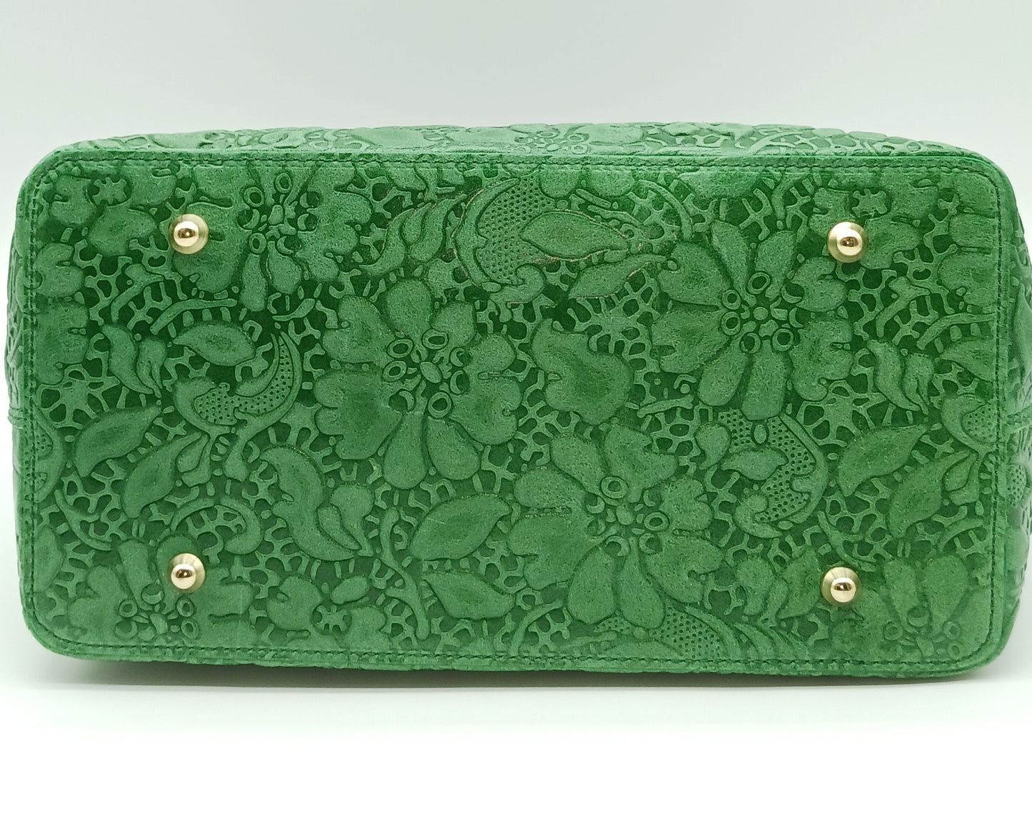 Green Genuine Leather Floral Embossed Handbag Satchel – Made In Italy