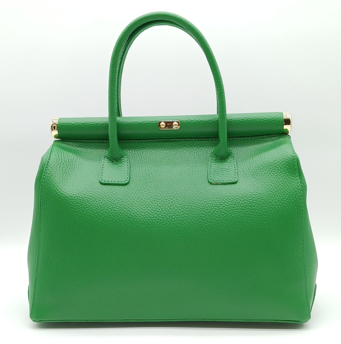 Lock & Key Genuine Pebble Leather Handbag Satchel - Green – Made In Italy