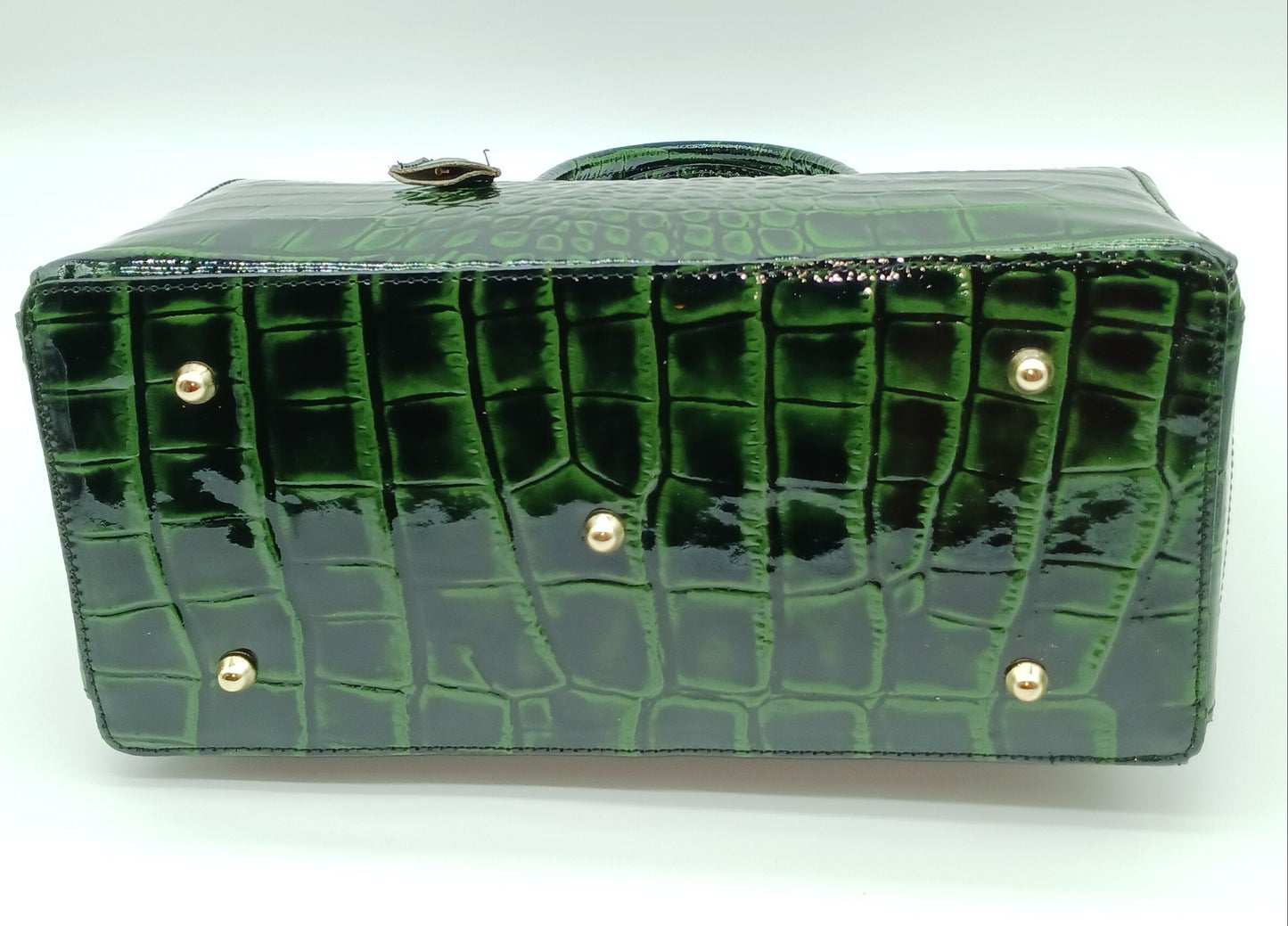 Lock & Key Shiny Croc Embossed Genuine Leather Handbag Satchel – Made In Italy - Green