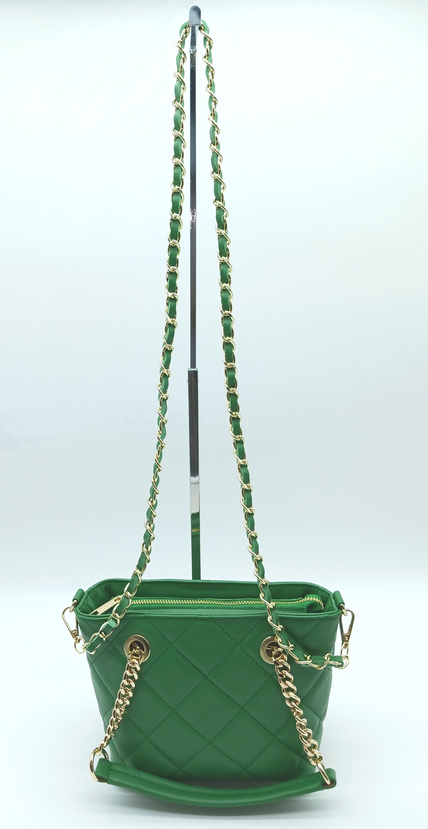 Genuine Leather Small Quilted Tote Crossbody Handbag – Made In Italy - Green