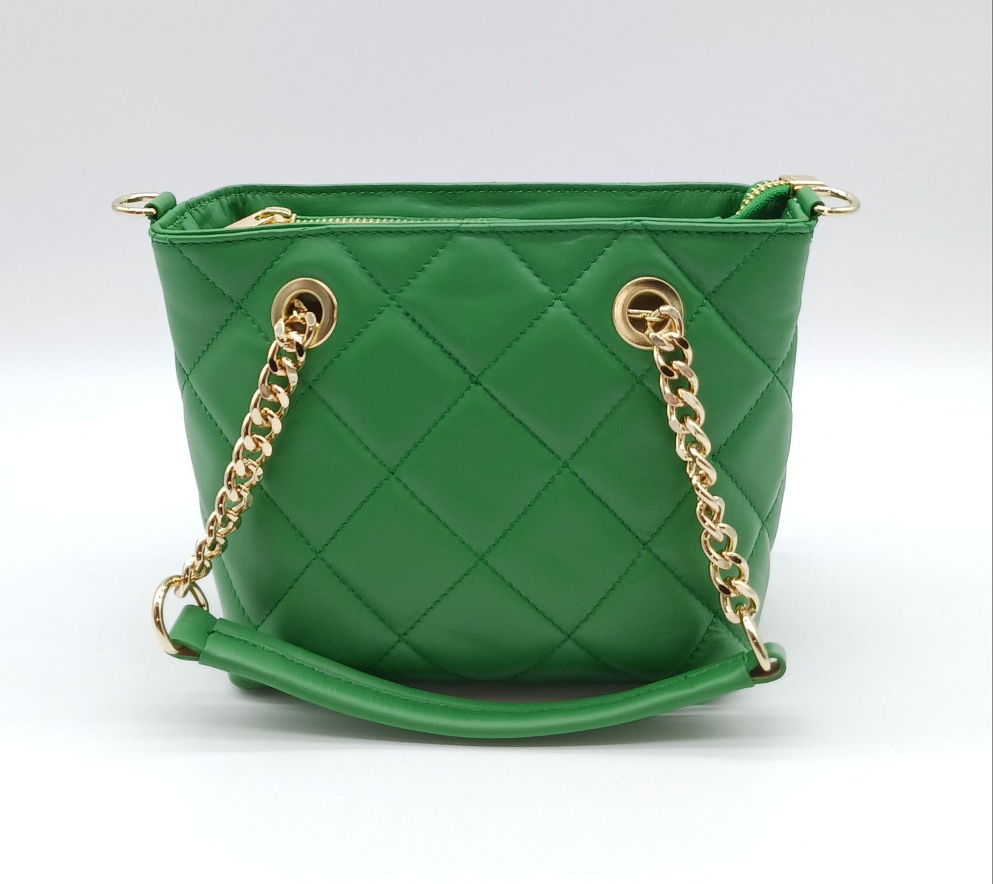 Genuine Leather Small Quilted Tote Crossbody Handbag – Made In Italy - Green