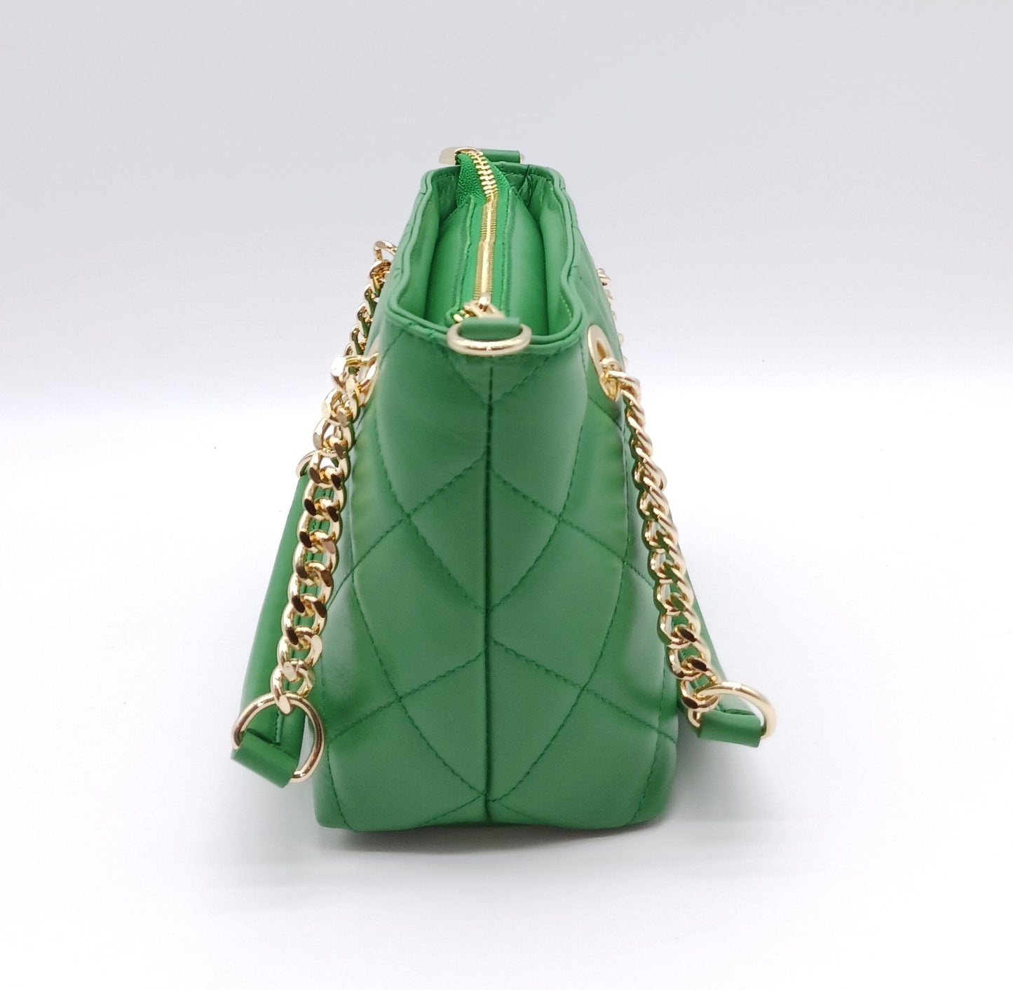 Genuine Leather Small Quilted Tote Crossbody Handbag – Made In Italy - Green
