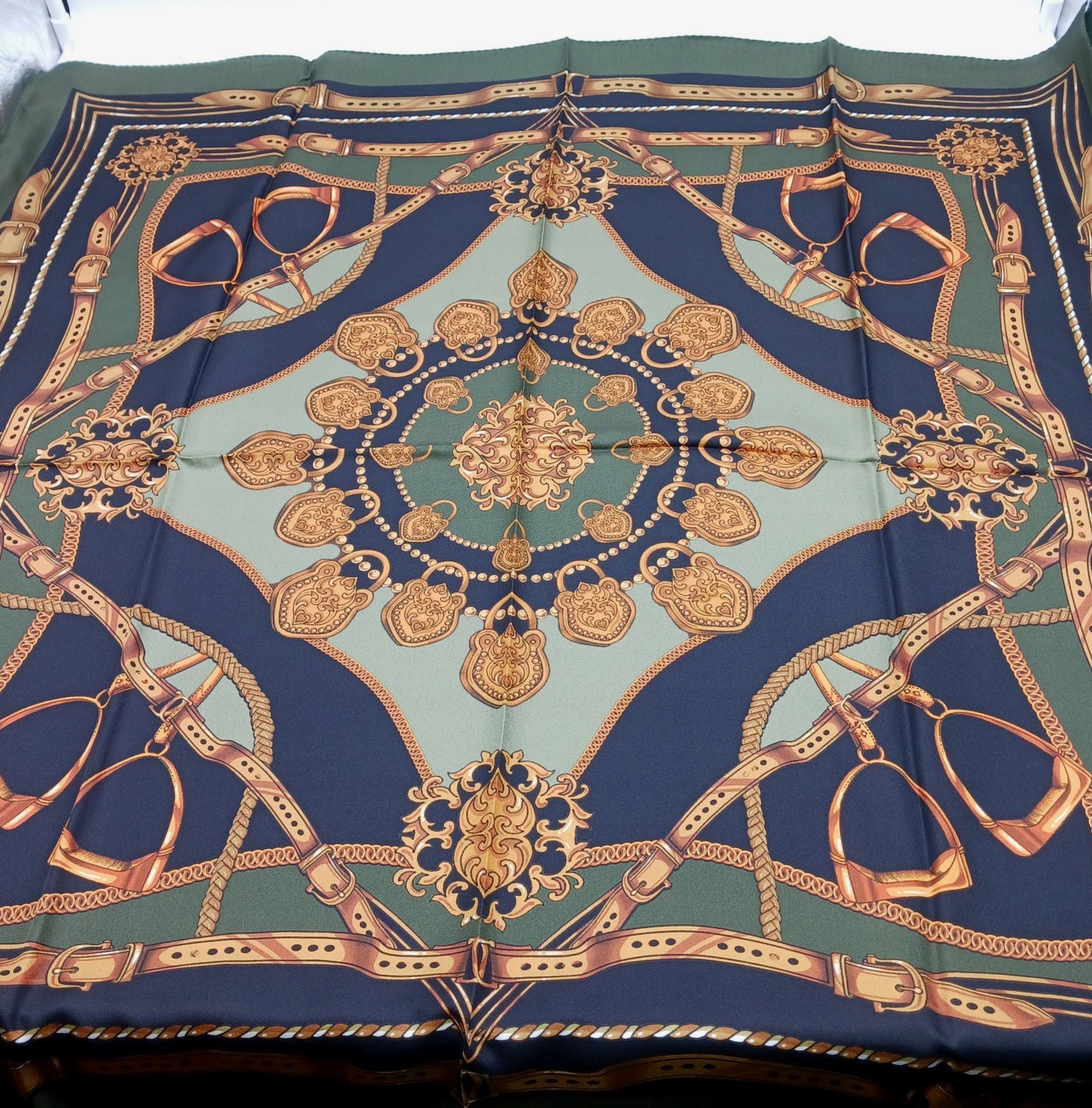 Designer Silk Twill Square Scarf 35x35 – Made In Italy - Olive Green