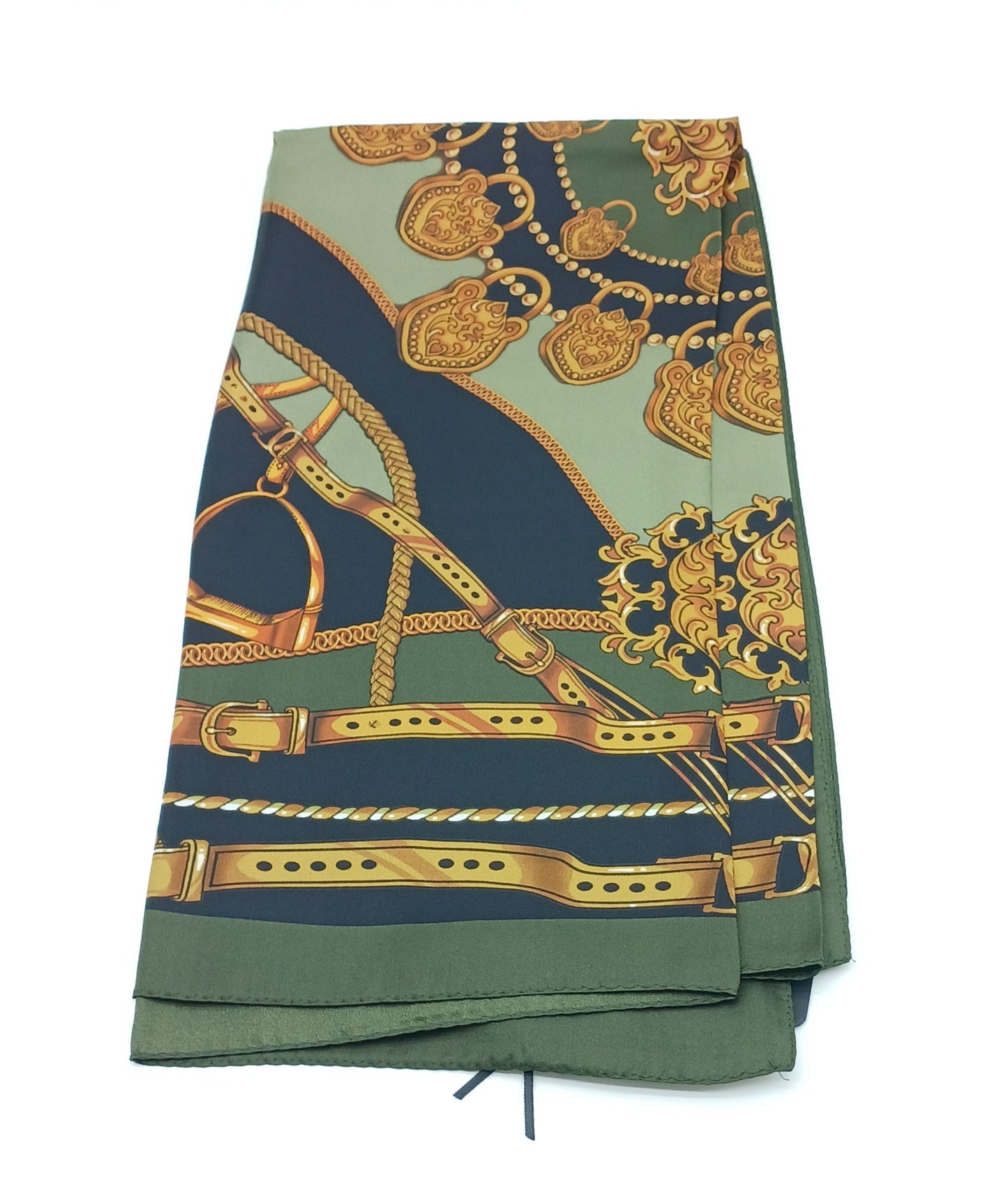 Designer Silk Twill Square Scarf 35x35 – Made In Italy - Olive Green
