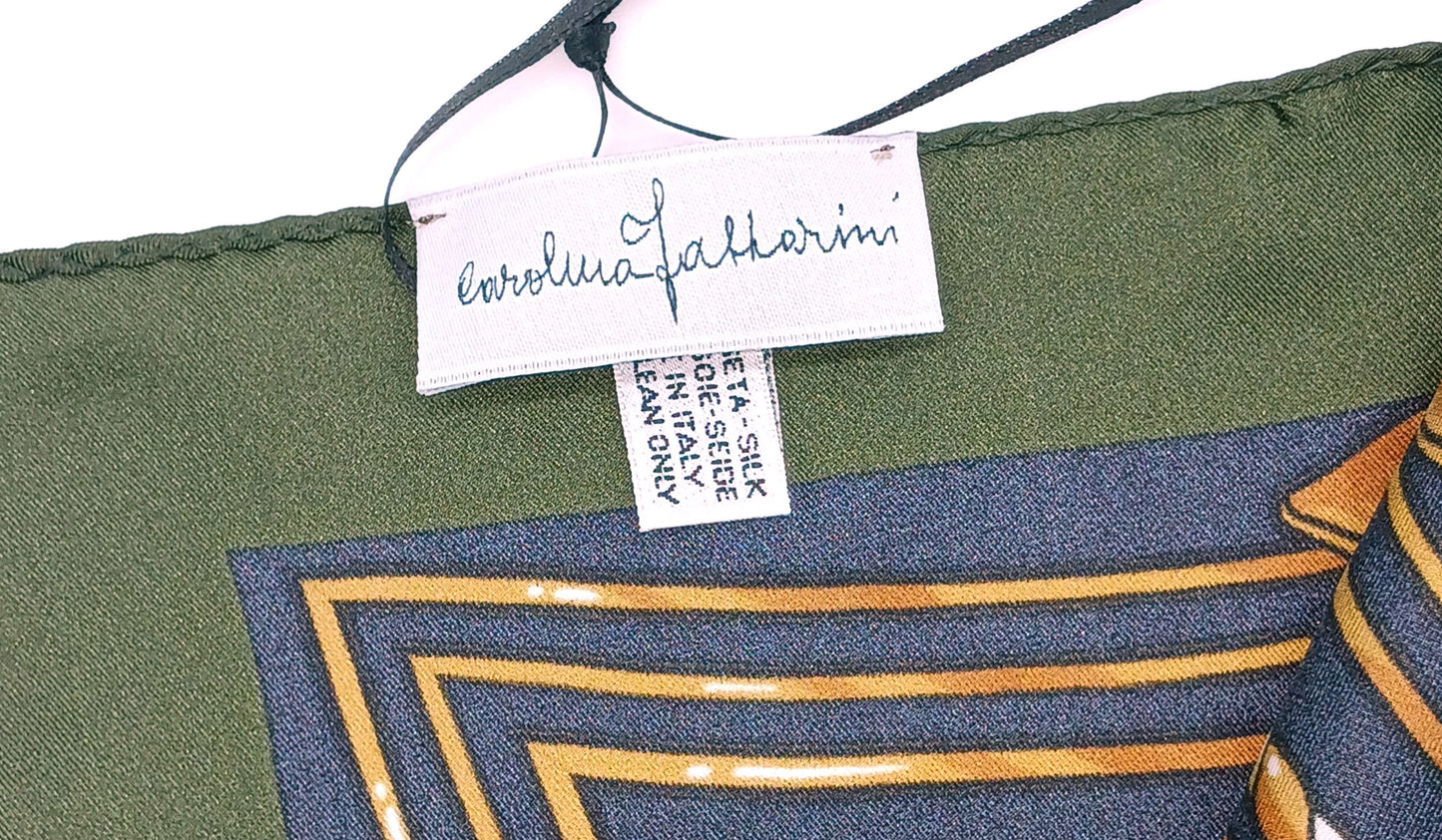 Designer Silk Twill Square Scarf 35x35 – Made In Italy - Olive Green