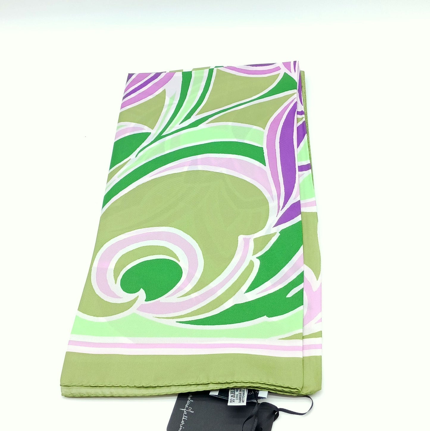 Floral Design Silk Twill Square Scarf 35x35 – Made In Italy – Green & Purple