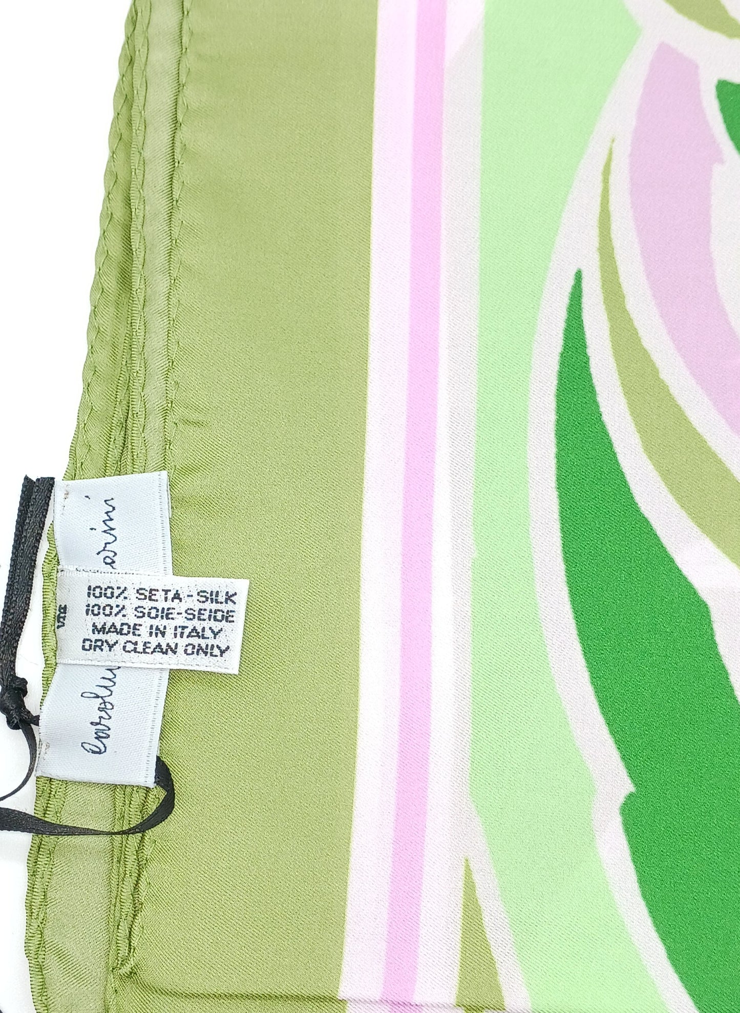 Floral Design Silk Twill Square Scarf 35x35 – Made In Italy – Green & Purple