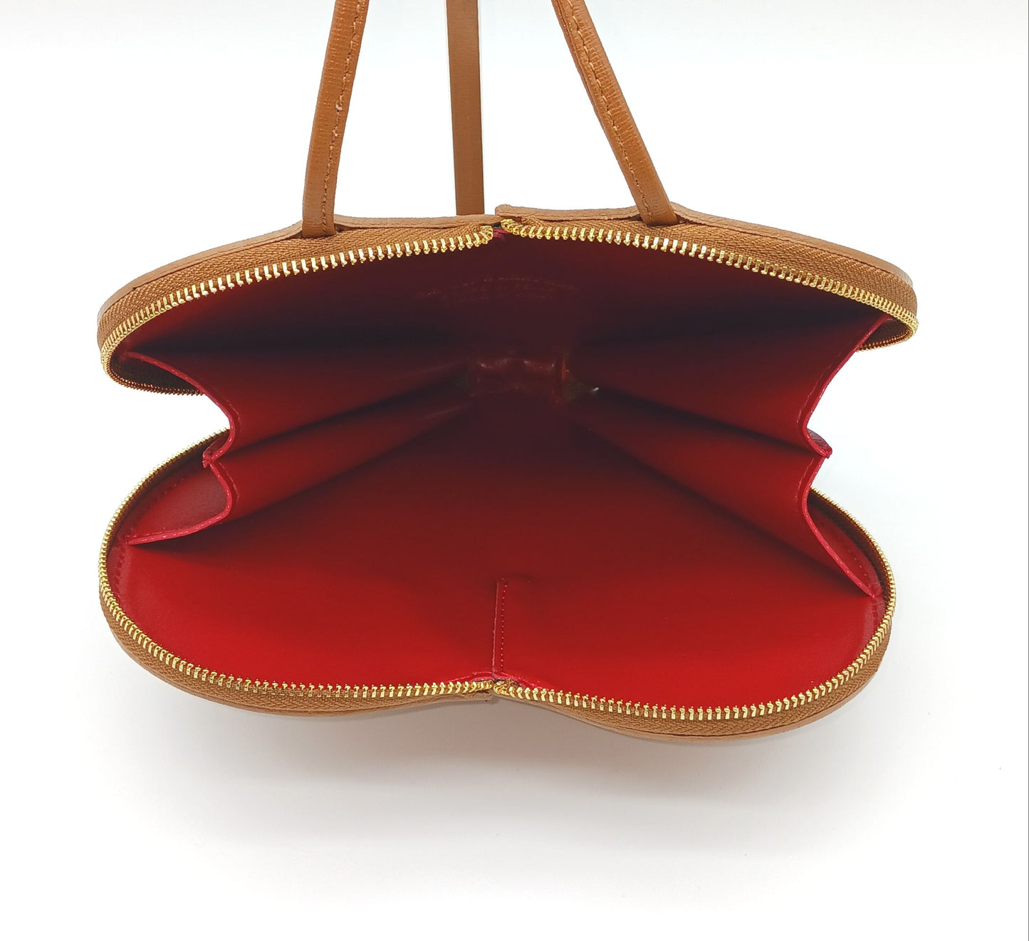 Genuine Saffiano Leather Heart Crossbody Handbag – Made In Italy - Cognac Brown