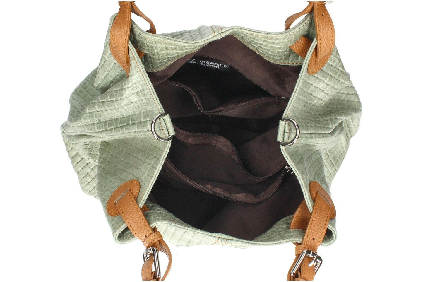 Genuine Leather Shoulder Bag Tote – Made In Italy - Cognac Brown & Dark Taupe