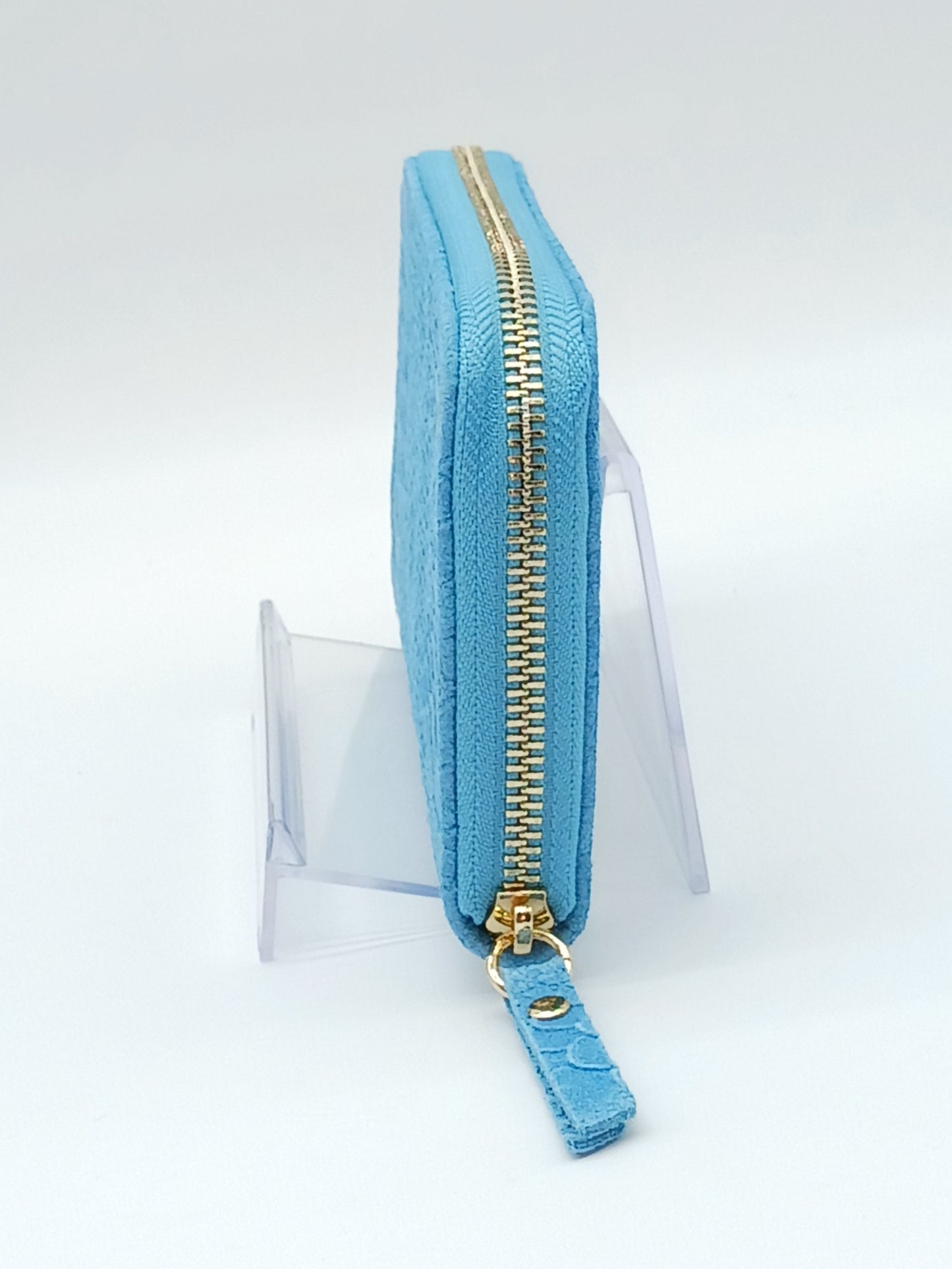 Genuine Snake Embossed Leather Zip Wallet – Made In Italy - Light Blue