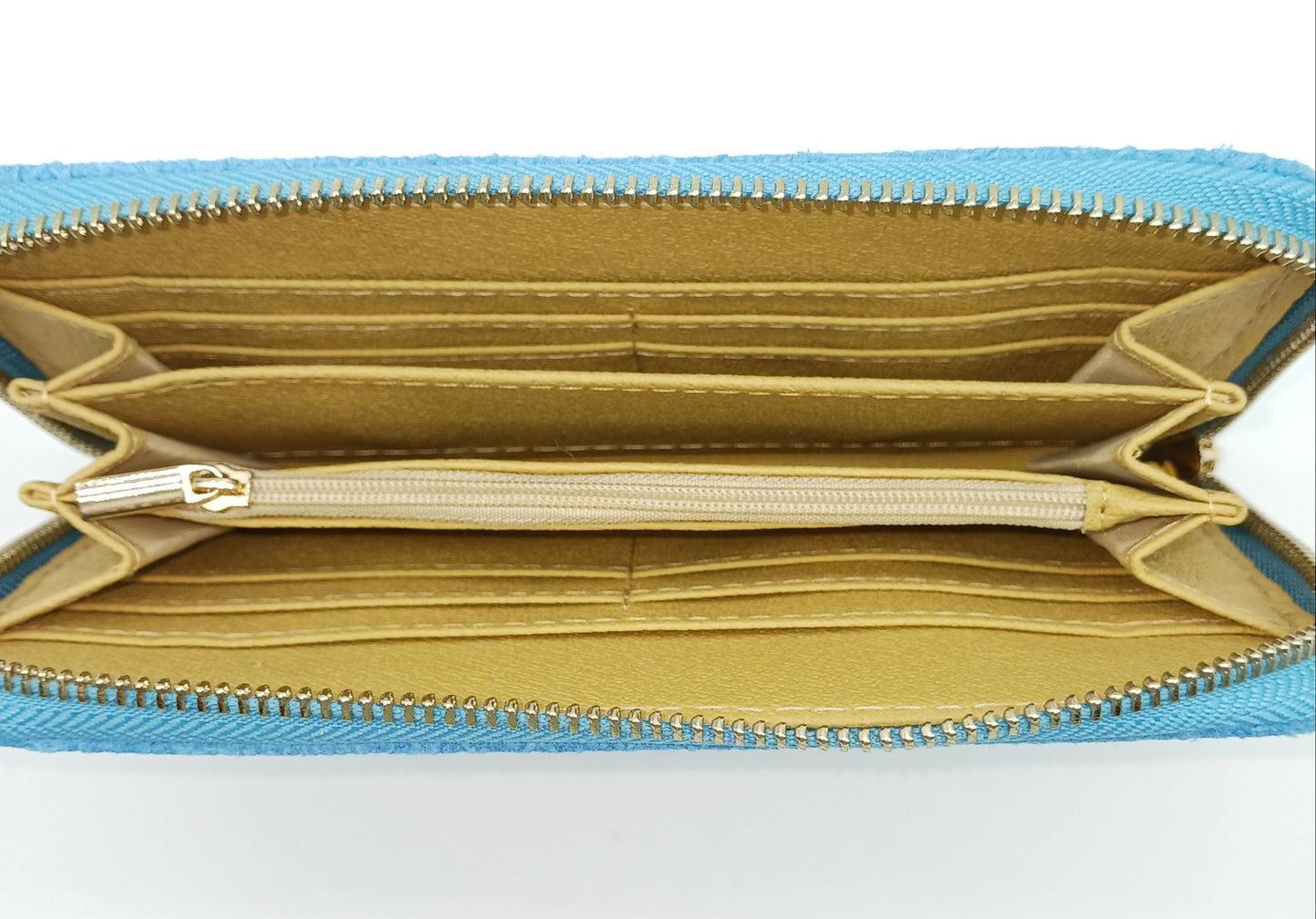 Genuine Snake Embossed Leather Zip Wallet – Made In Italy - Light Blue