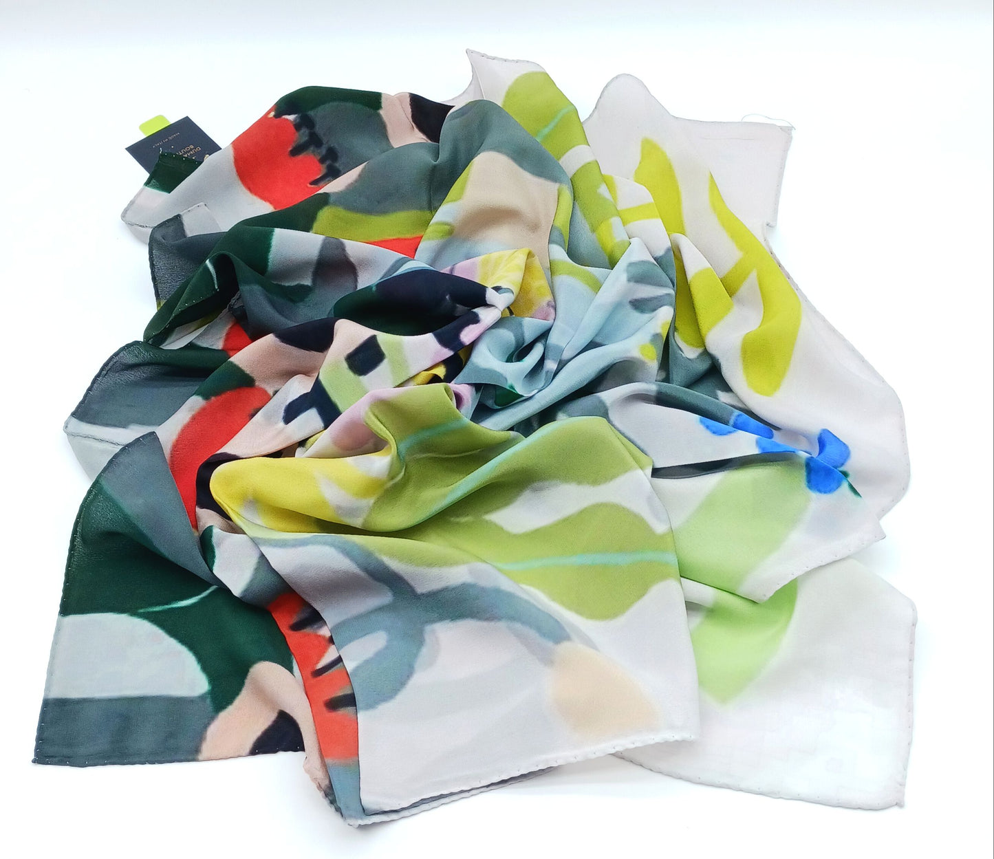 Designer Light Gray Multi Color Floral Silk Square Scarf 35x35 – Made In Italy