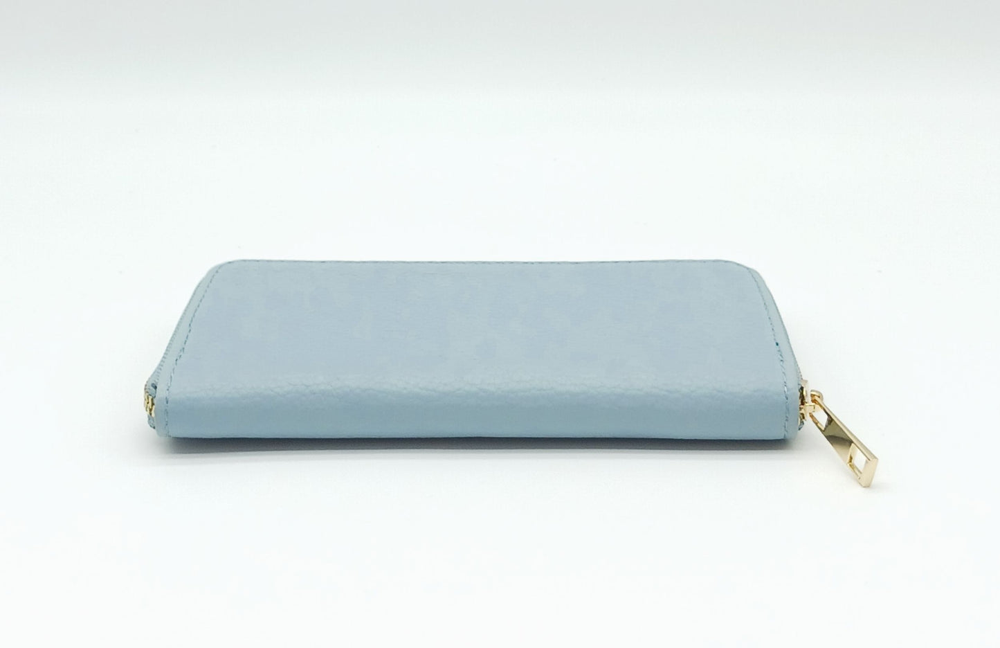Genuine Pebble Leather Zip Wallet – Made In Italy - Light Blue