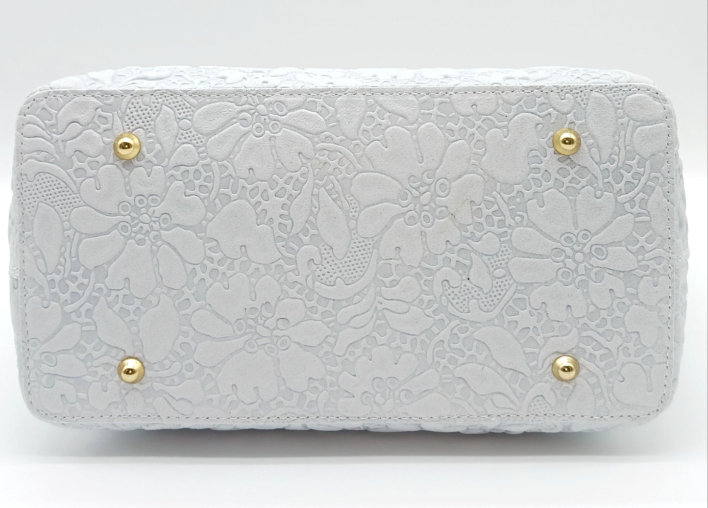 Light Gray Genuine Leather Floral Embossed Handbag Satchel – Made In Italy