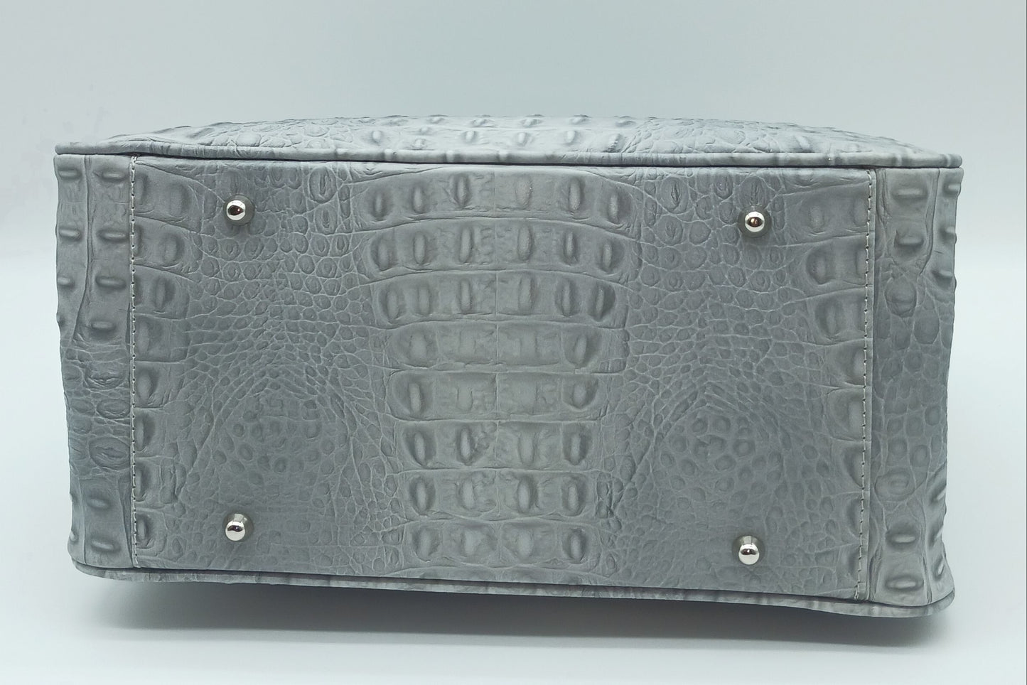 Genuine Leather Croc Embossed Satchel Handbag - Light Gray – Made In Italy