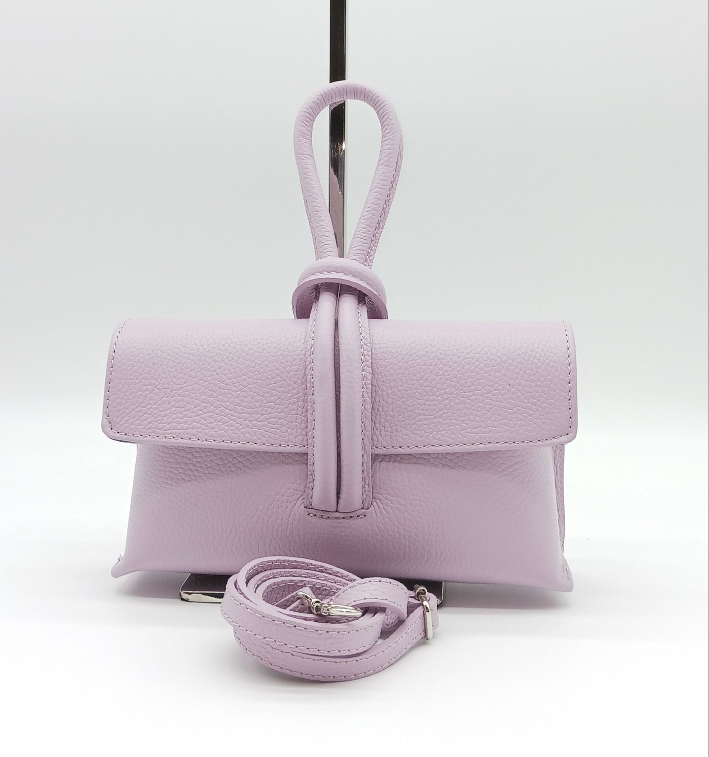 Genuine Pebble Leather Crossbody Handbag - Lilac – Made In Italy