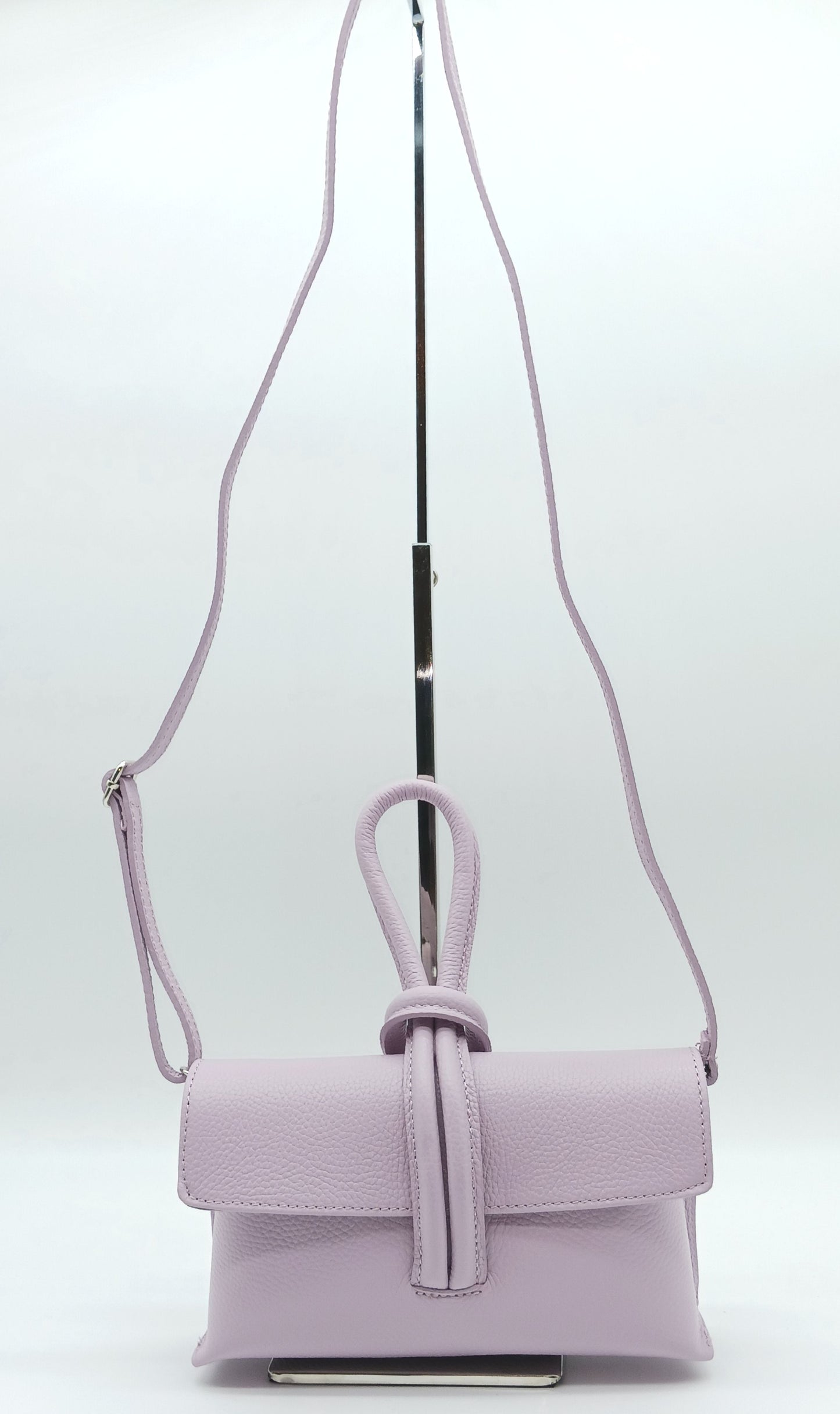 Genuine Pebble Leather Crossbody Handbag - Lilac – Made In Italy