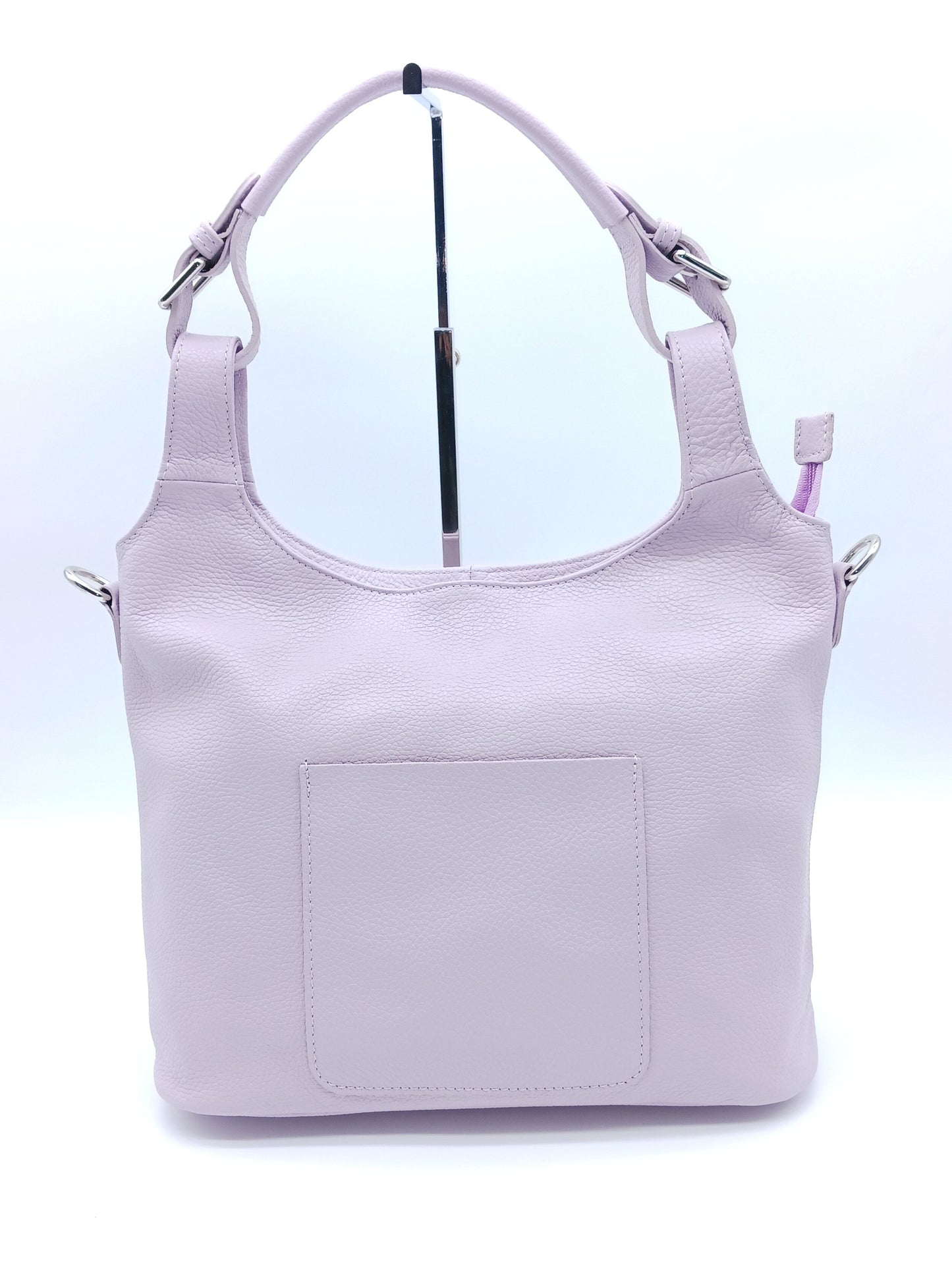 Genuine Pebble Leather Shoulder Handbag – Made In Italy – Lilac - DumasvilleBoutique