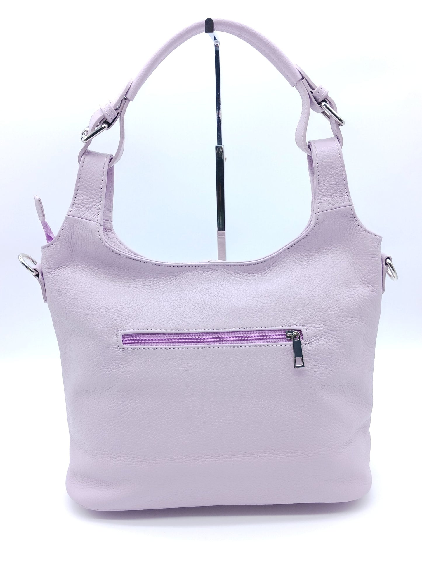 Genuine Pebble Leather Shoulder Handbag – Made In Italy – Lilac - DumasvilleBoutique