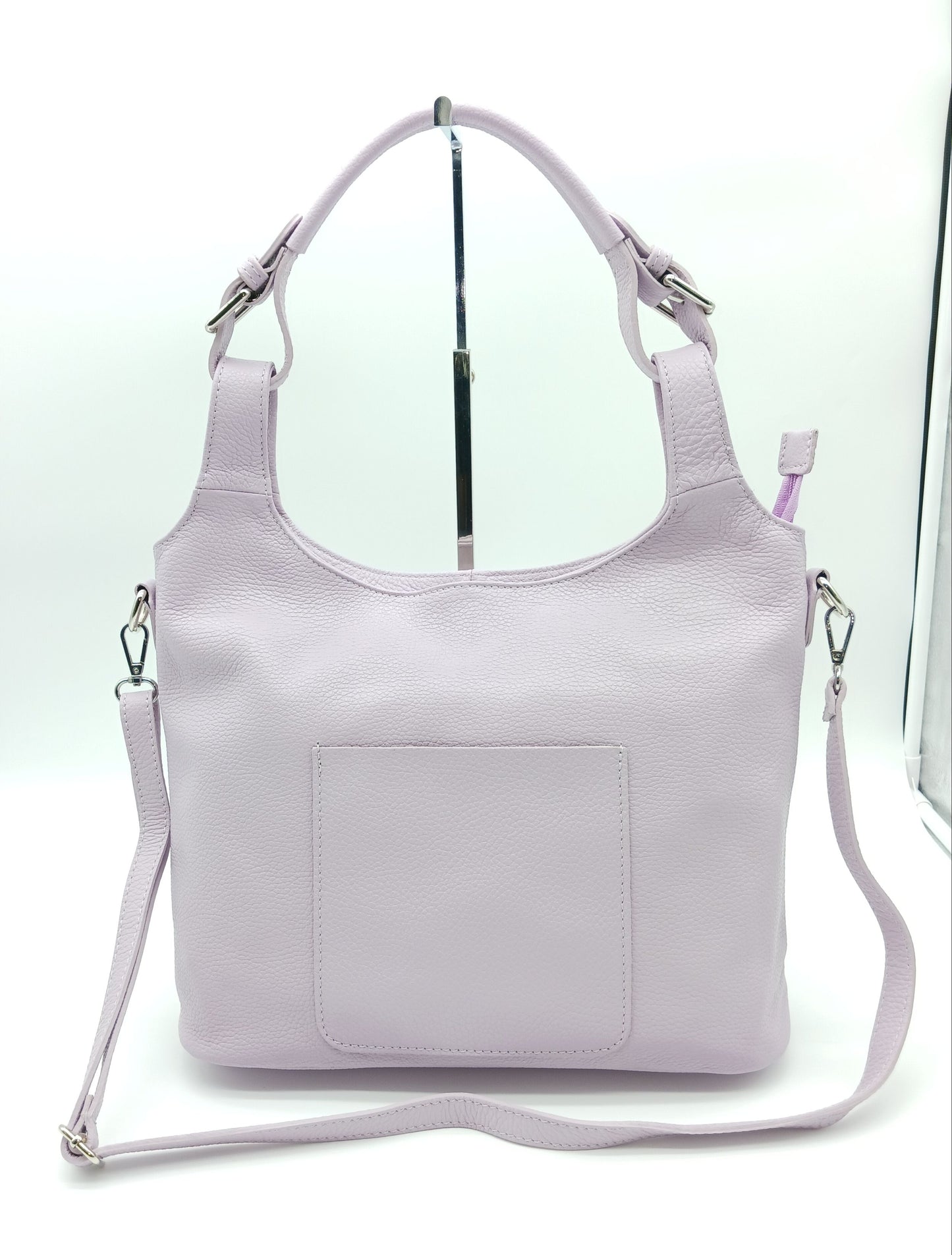 Genuine Pebble Leather Shoulder Handbag – Made In Italy – Lilac - DumasvilleBoutique