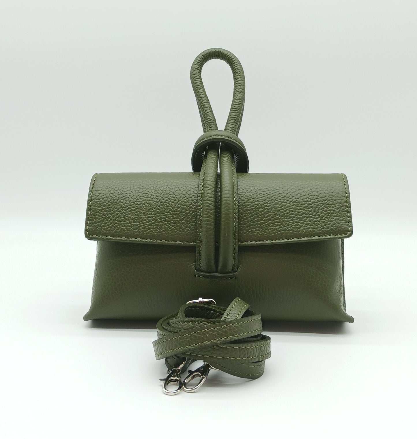Genuine Pebble Leather Crossbody Handbag - Military Green – Made In Italy