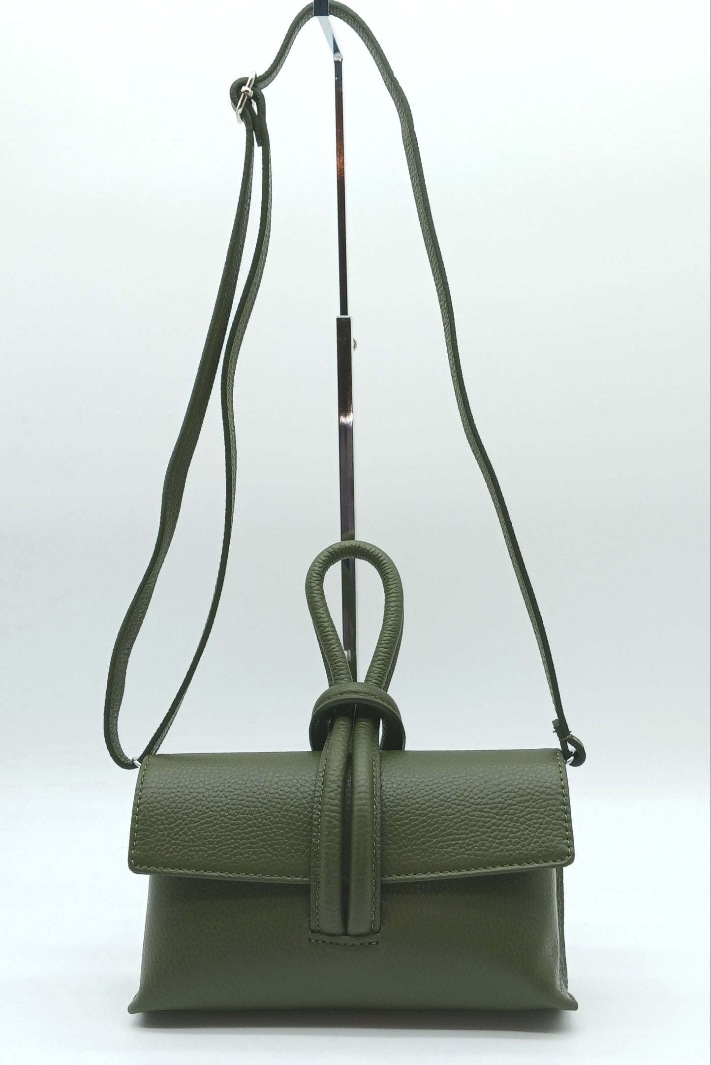 Genuine Pebble Leather Crossbody Handbag - Military Green – Made In Italy