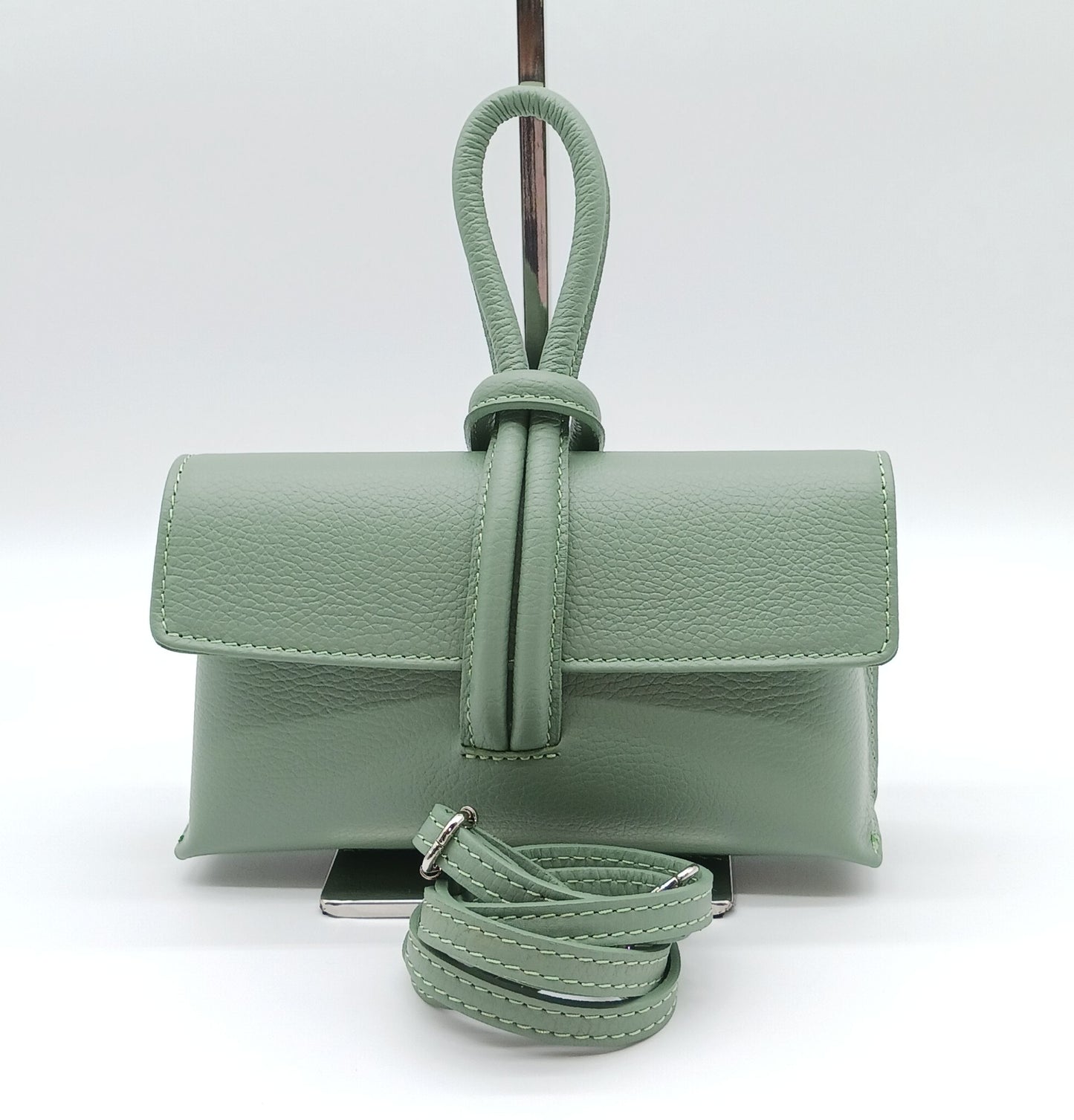 Genuine Pebble Leather Crossbody Handbag - Mint Green – Made In Italy