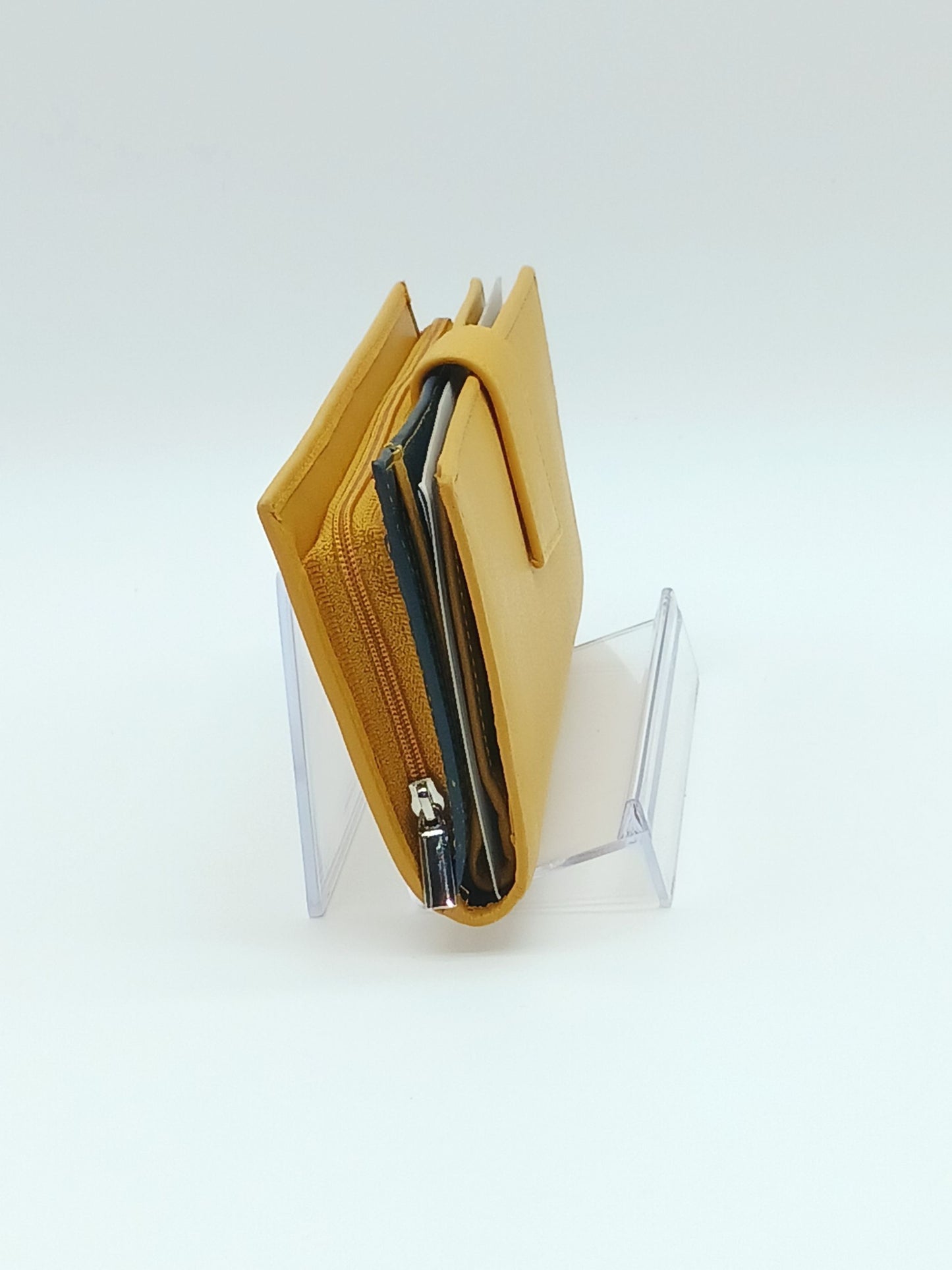 Italian Genuine Leather Wallet - Mustard Yellow/Navy Blue