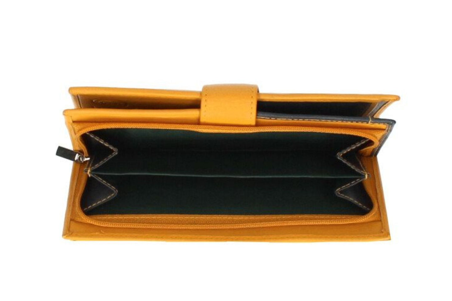 Italian Genuine Leather Wallet - Mustard Yellow/Navy Blue