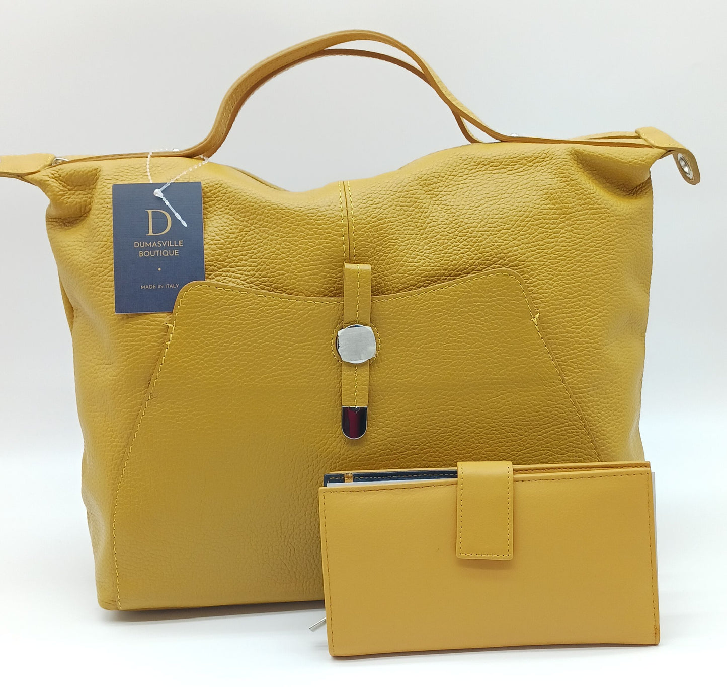 Italian Genuine Leather Wallet - Mustard Yellow/Navy Blue