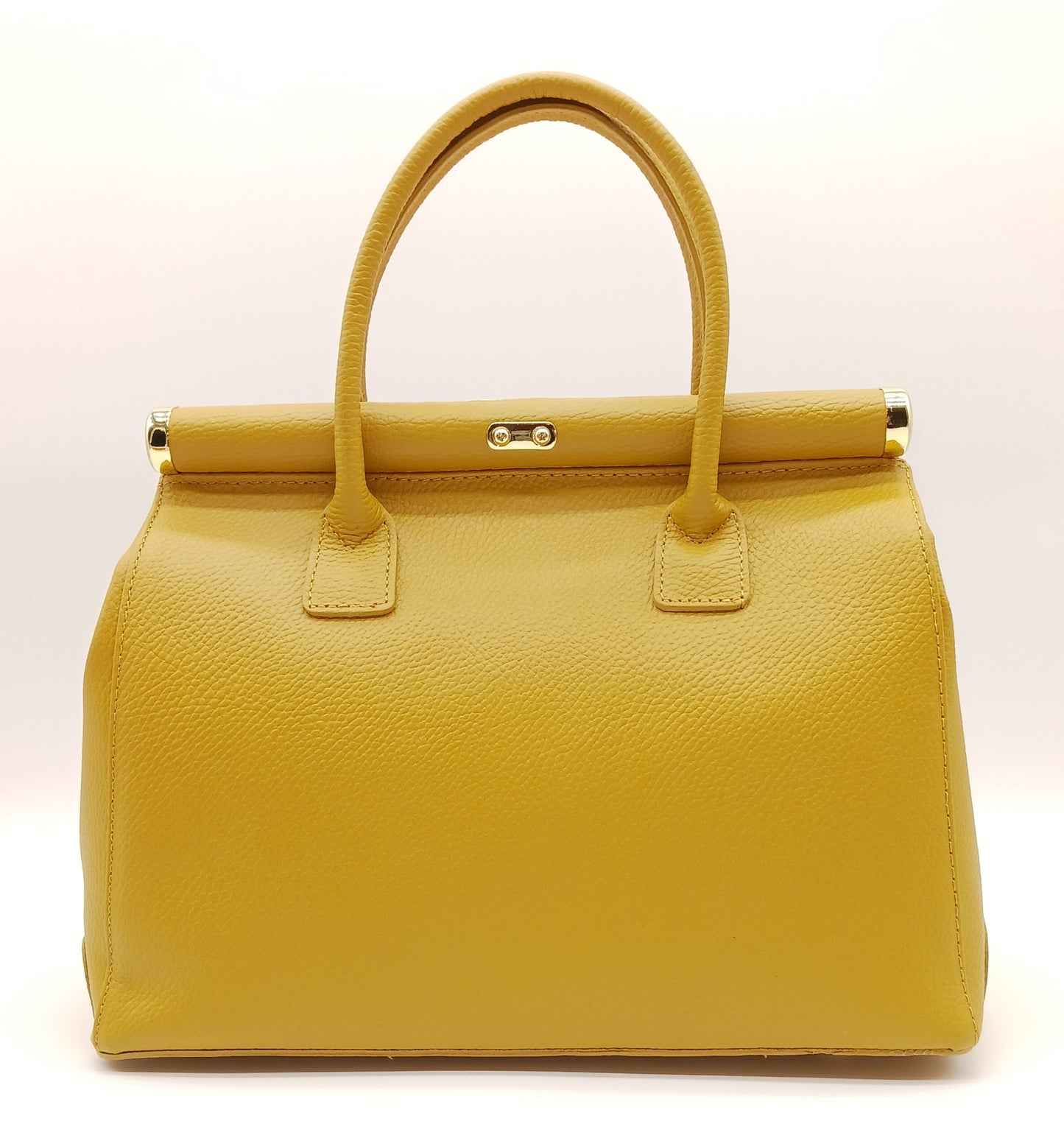 Lock & Key Genuine Pebble Leather Handbag Satchel - Mustard Yellow – Made In Italy