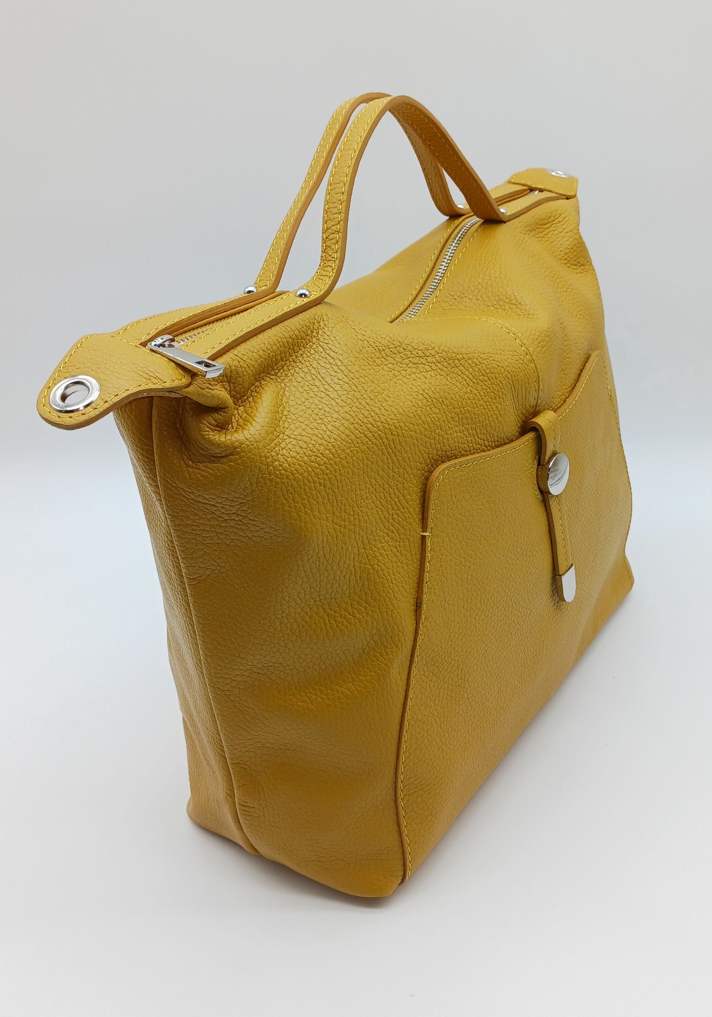 Genuine Pebble Leather Satchel Handbag - Mustard Yellow – Made In Italy - DumasvilleBoutique