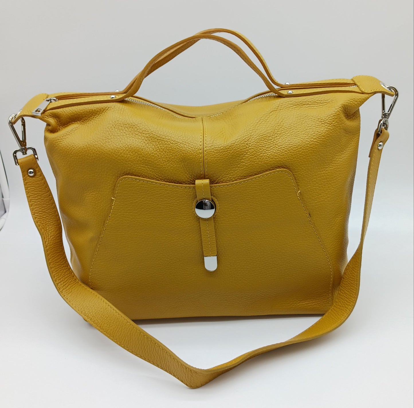 Genuine Pebble Leather Satchel Handbag - Mustard Yellow – Made In Italy - DumasvilleBoutique