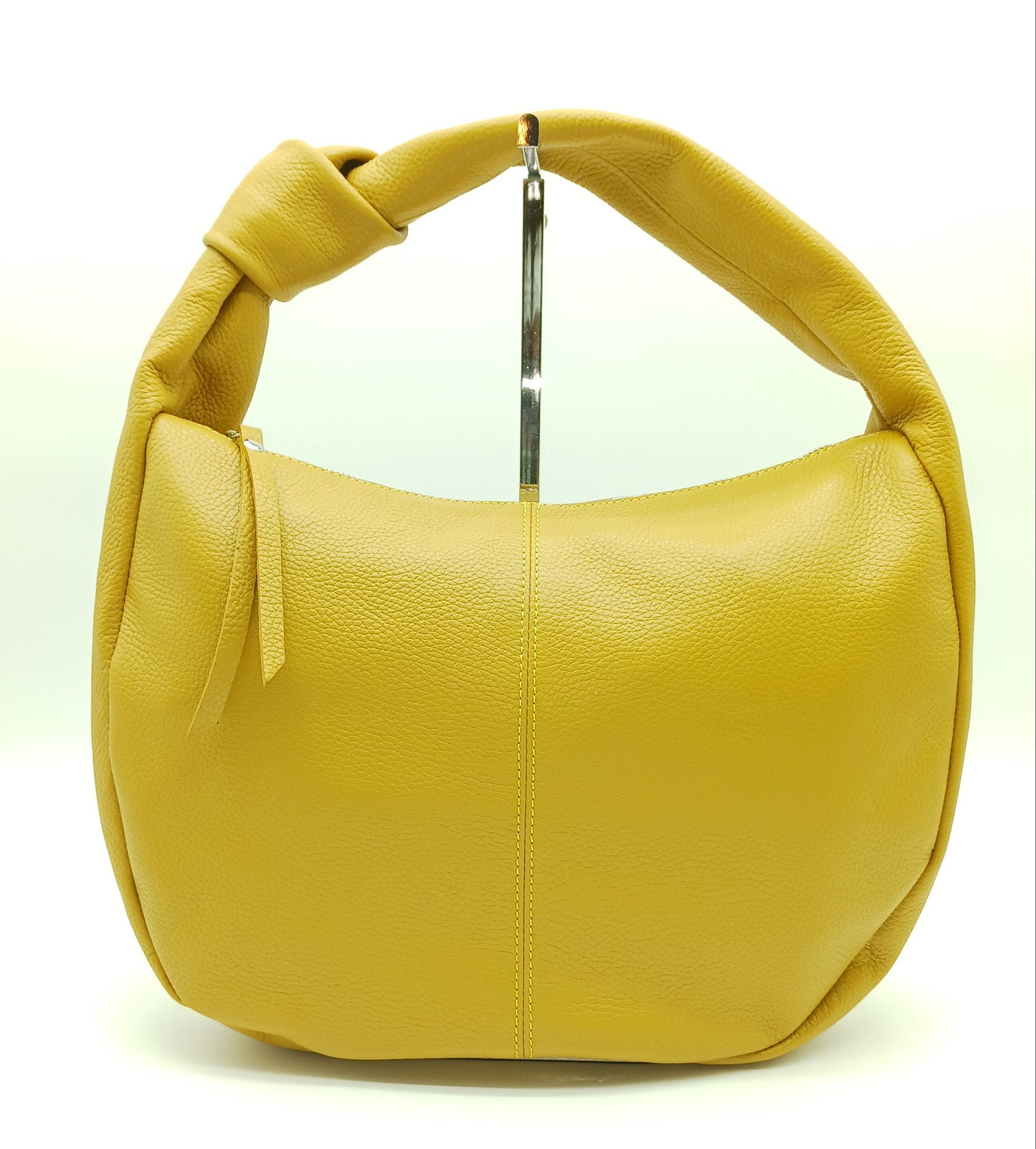 Genuine Pebble Leather Hobo Shoulder Handbag – Made In Italy - Mustard Yellow