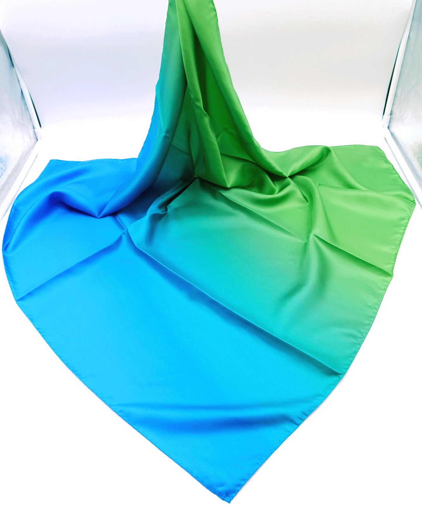 Green/Blue Ombre Design Silk Twill Square Scarf 35x35 – Made In Italy