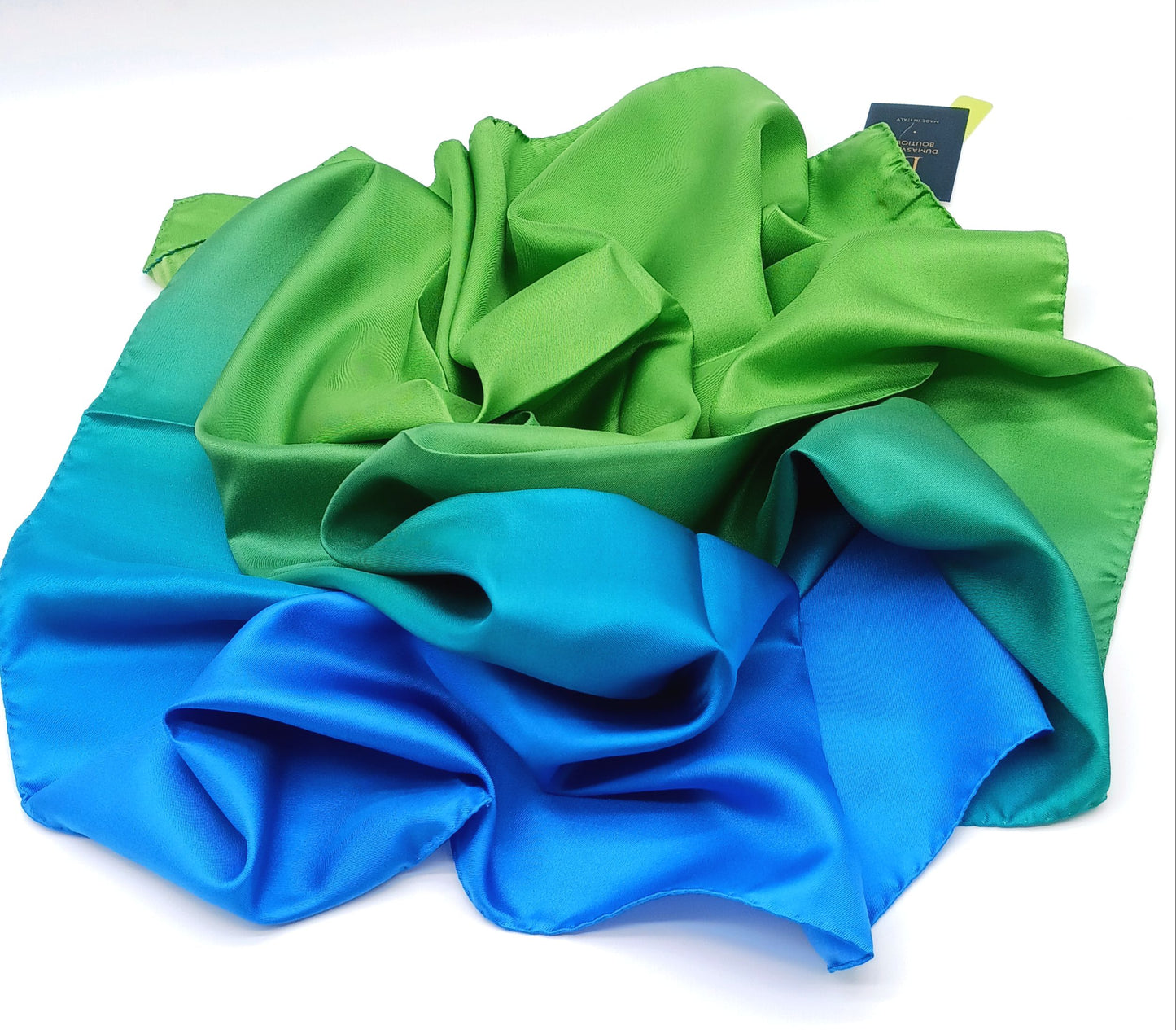 Green/Blue Ombre Design Silk Twill Square Scarf 35x35 – Made In Italy