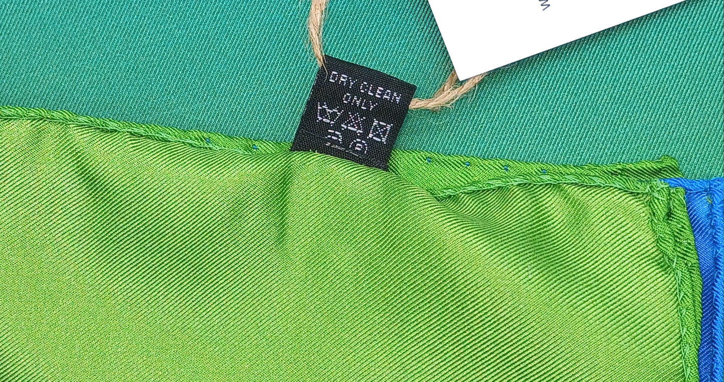 Green/Blue Ombre Design Silk Twill Square Scarf 35x35 – Made In Italy