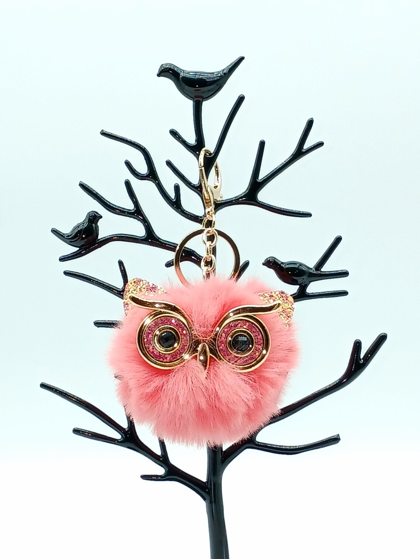 Plush Alloy Owl Keychain Bag Charm – Pastel Colors