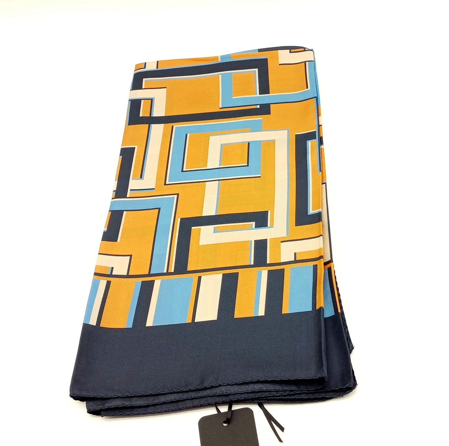 Geometrical Squares Silk Twill Square Scarf 35x35 – Made In Italy - Orange & Blue