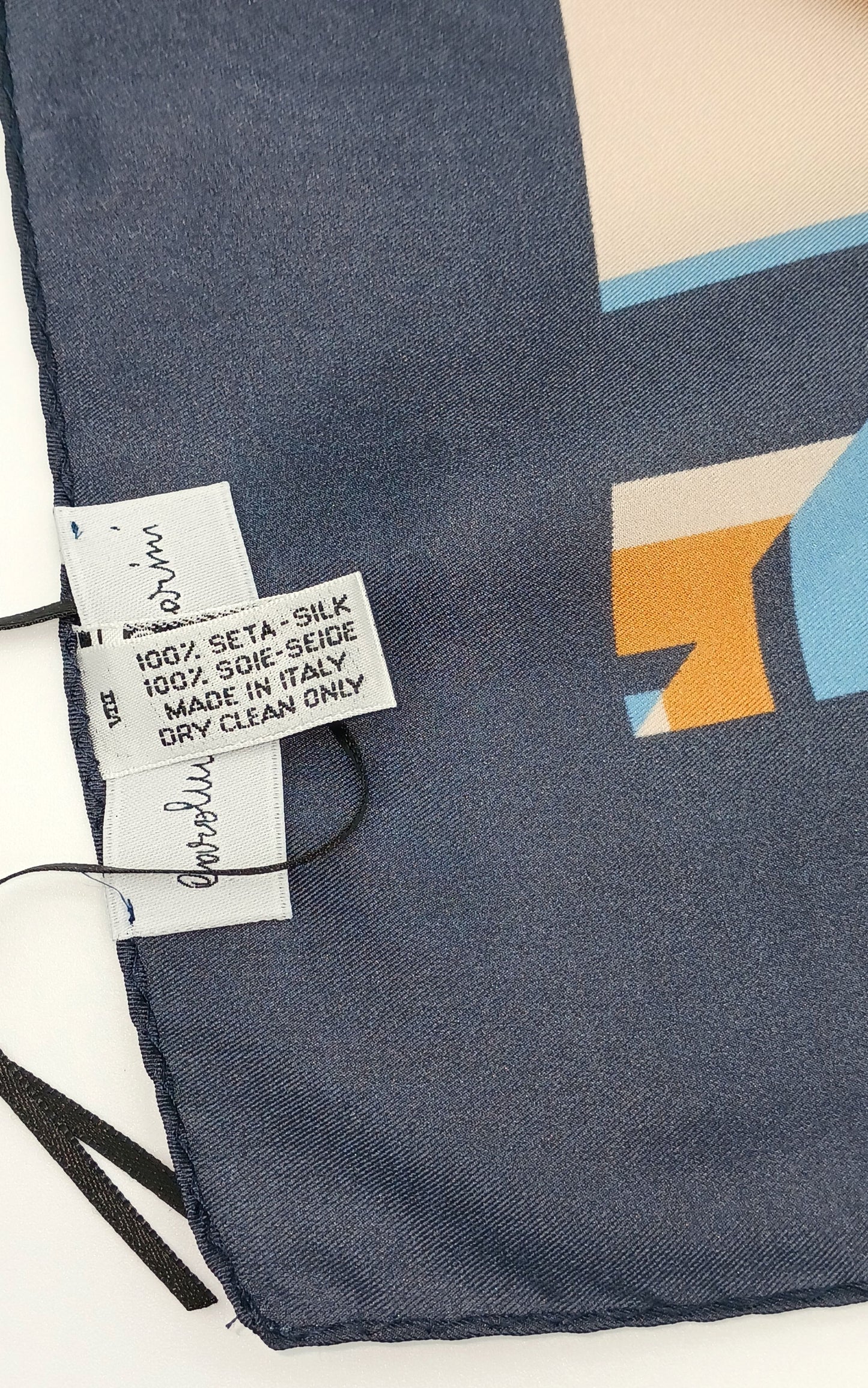 Geometrical Squares Silk Twill Square Scarf 35x35 – Made In Italy - Orange & Blue