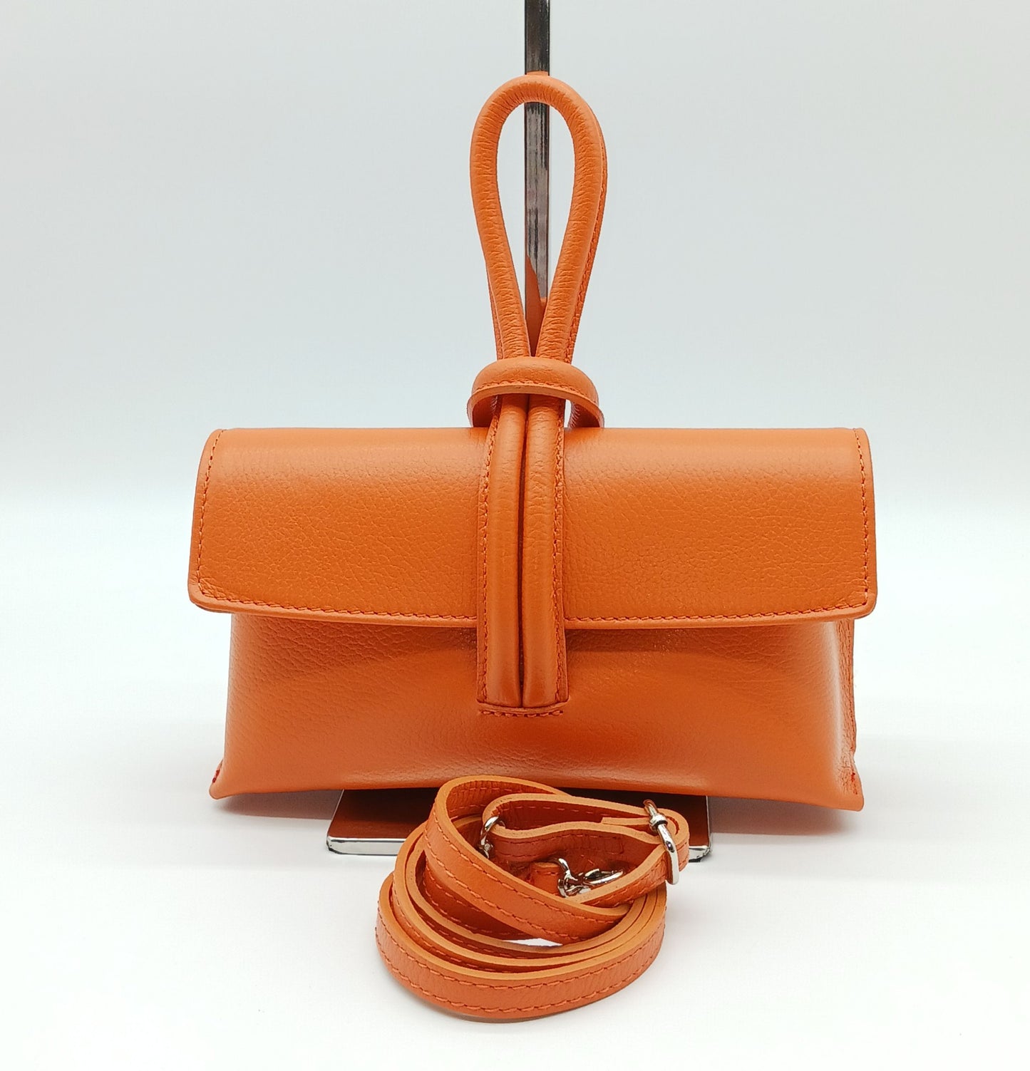 Genuine Pebble Leather Crossbody Handbag - Orange – Made In Italy