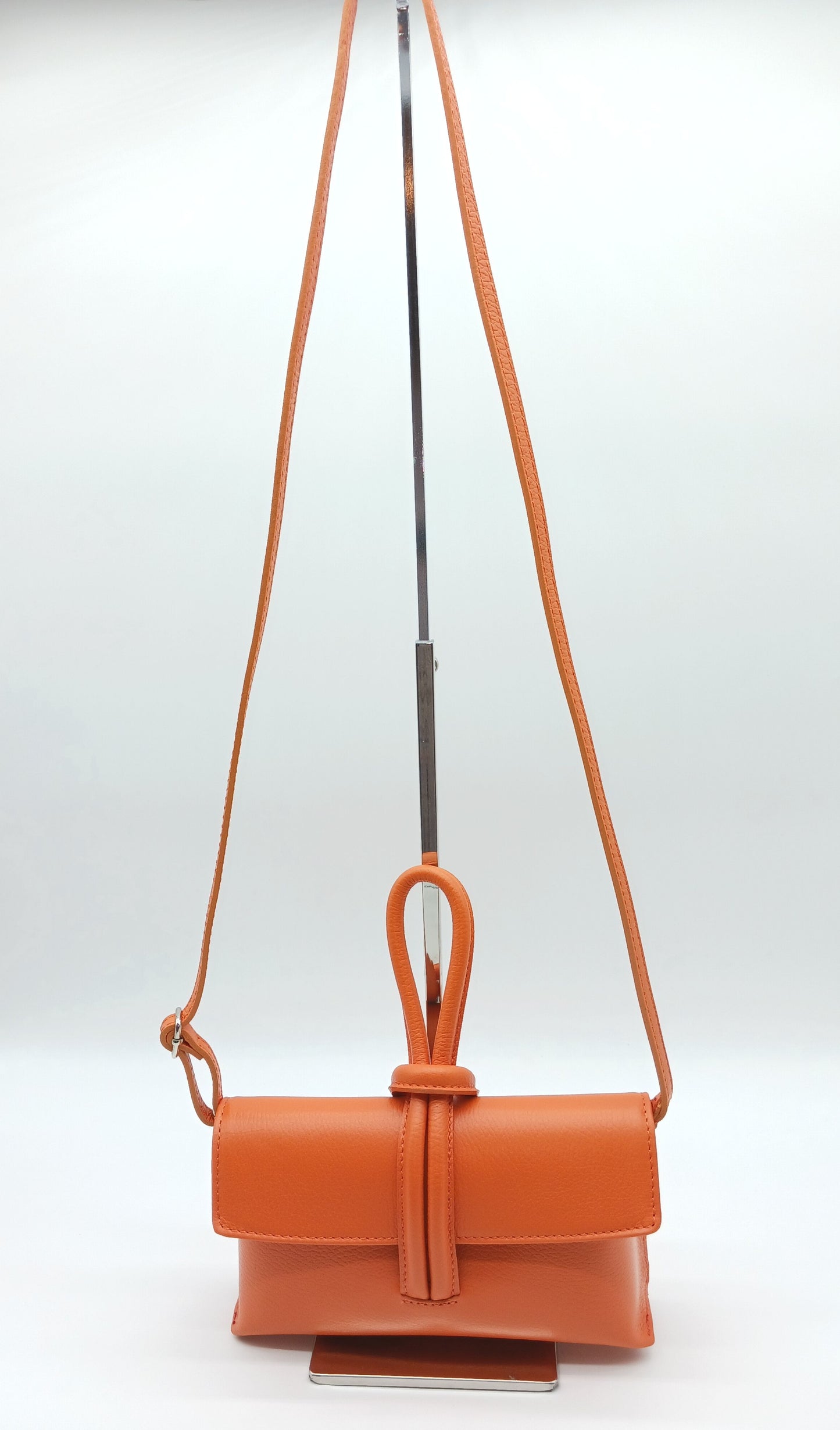 Genuine Pebble Leather Crossbody Handbag - Orange – Made In Italy