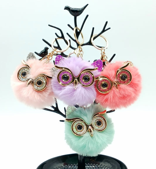 Plush Alloy Owl Keychain Bag Charm – Pastel Colors