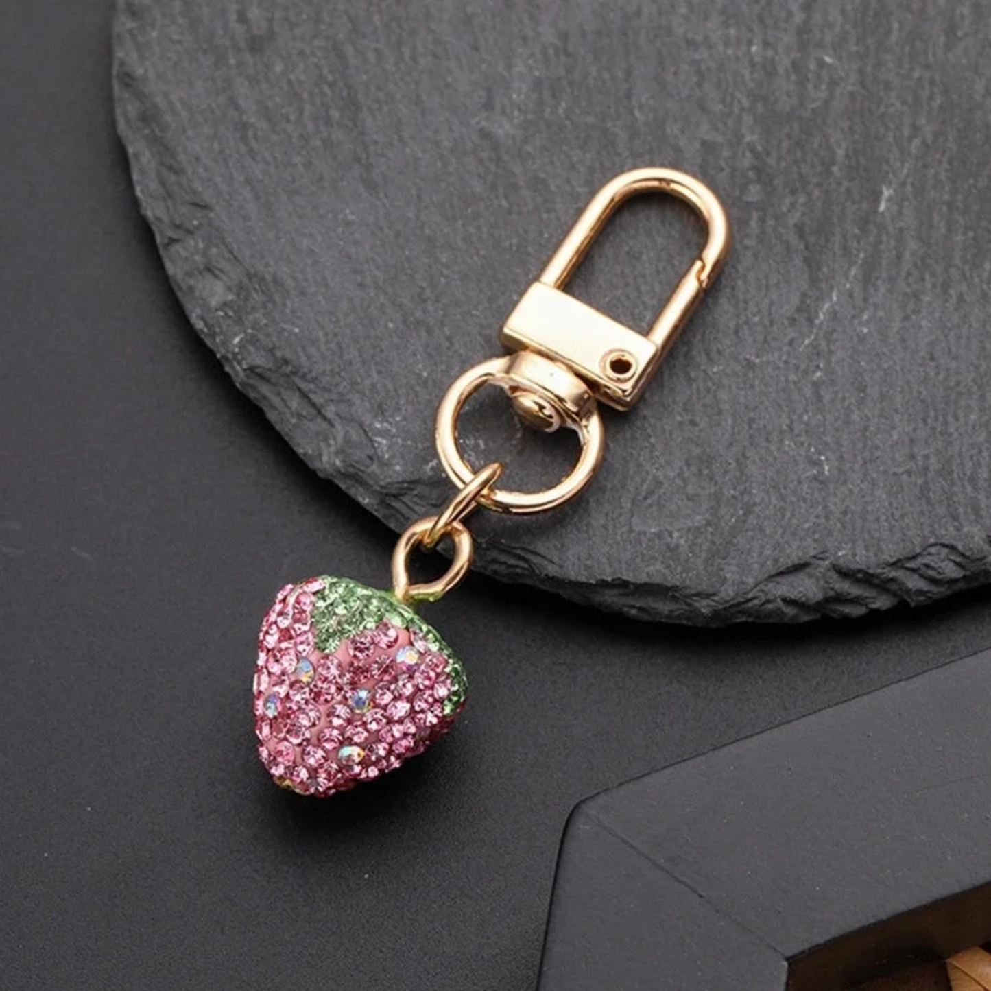 Bling Rhinestone Strawberry Keychain Bag Charm